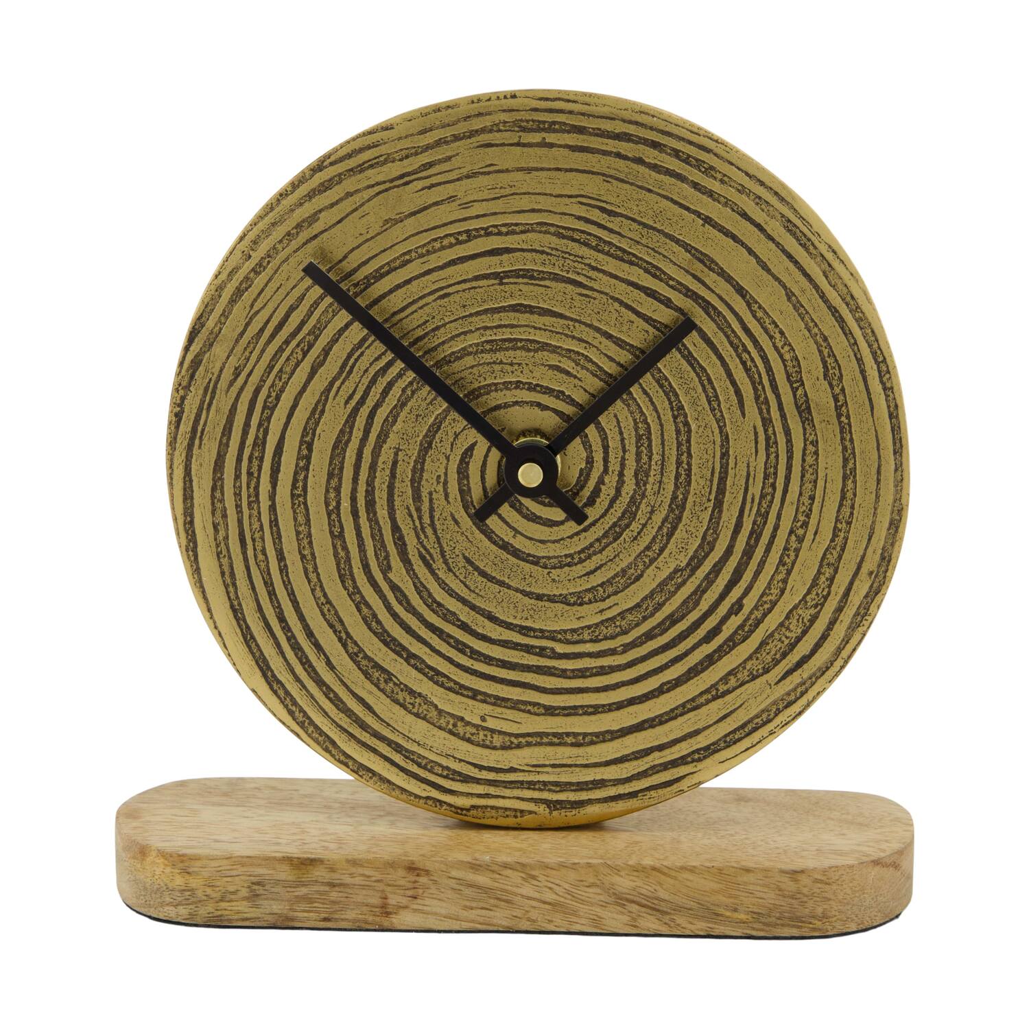 Clock mango wood base aluminium 16x5x16cm