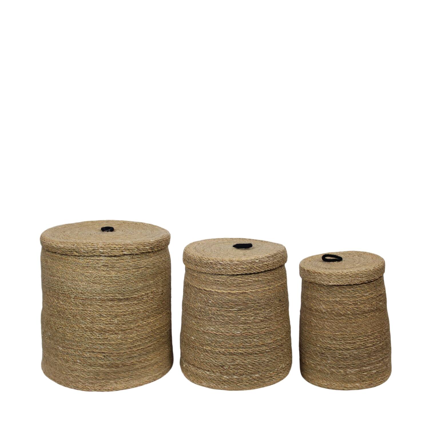 Basket round with lid seagrass 38x38x40cm S/3