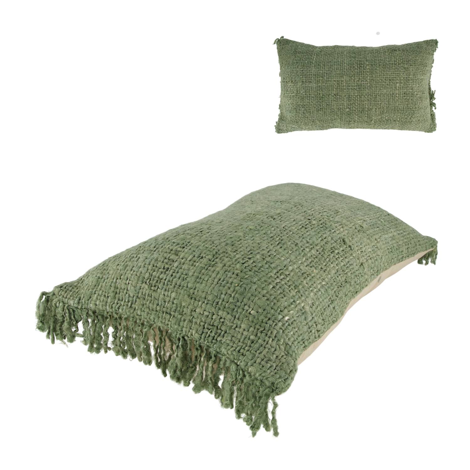 Cushion fringes recycled cotton 30x50x9cm - Green