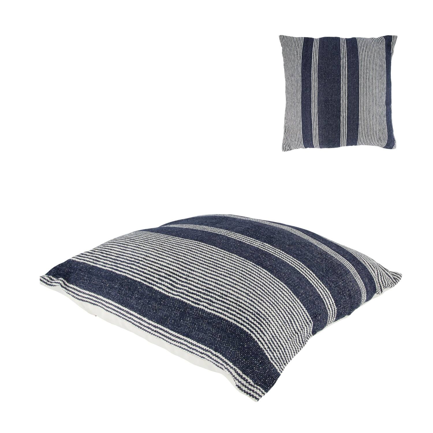 Cushion striped recycled cotton 45x45x9cm - Blue