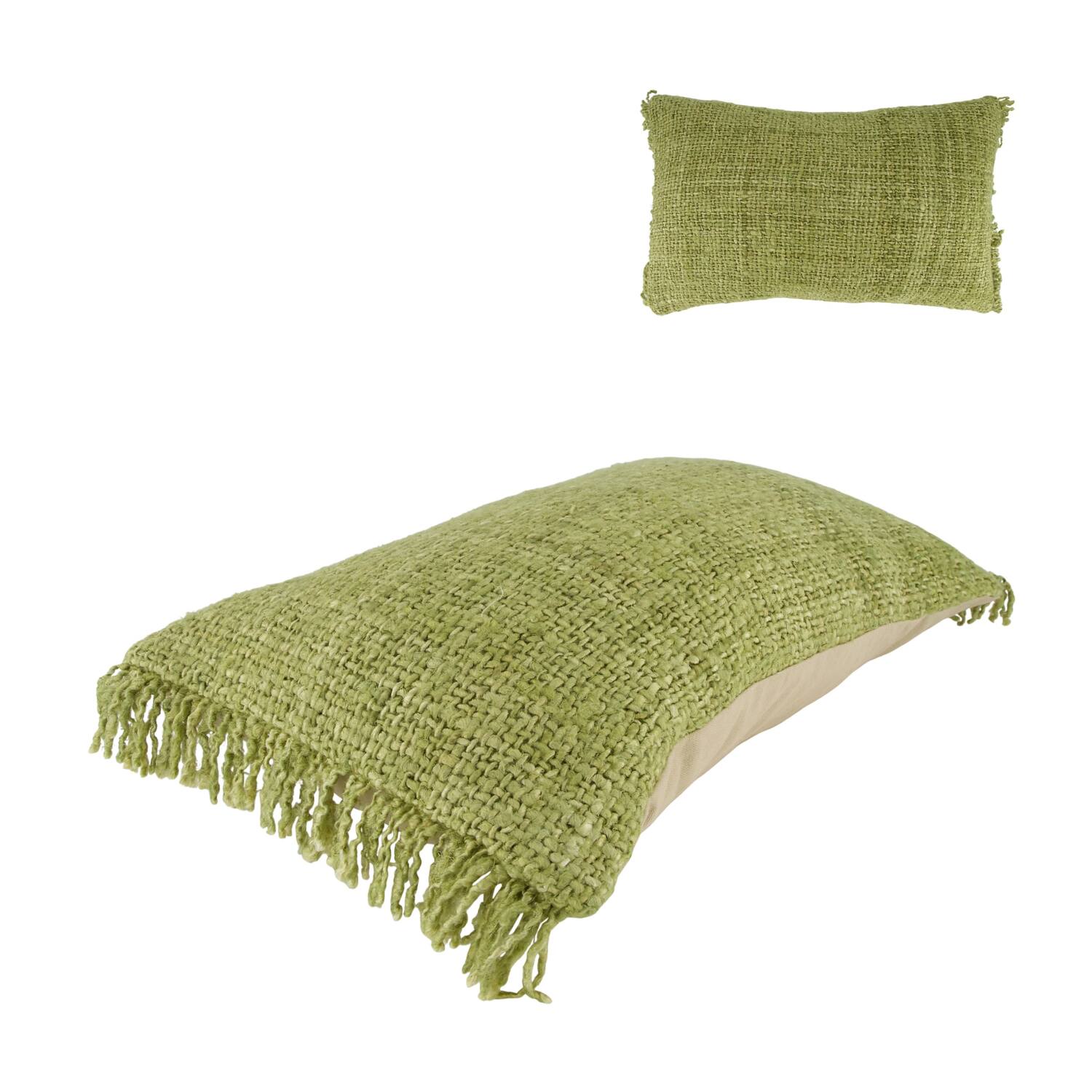 Cushion fringes recycled cotton 50x30x9cm - Green