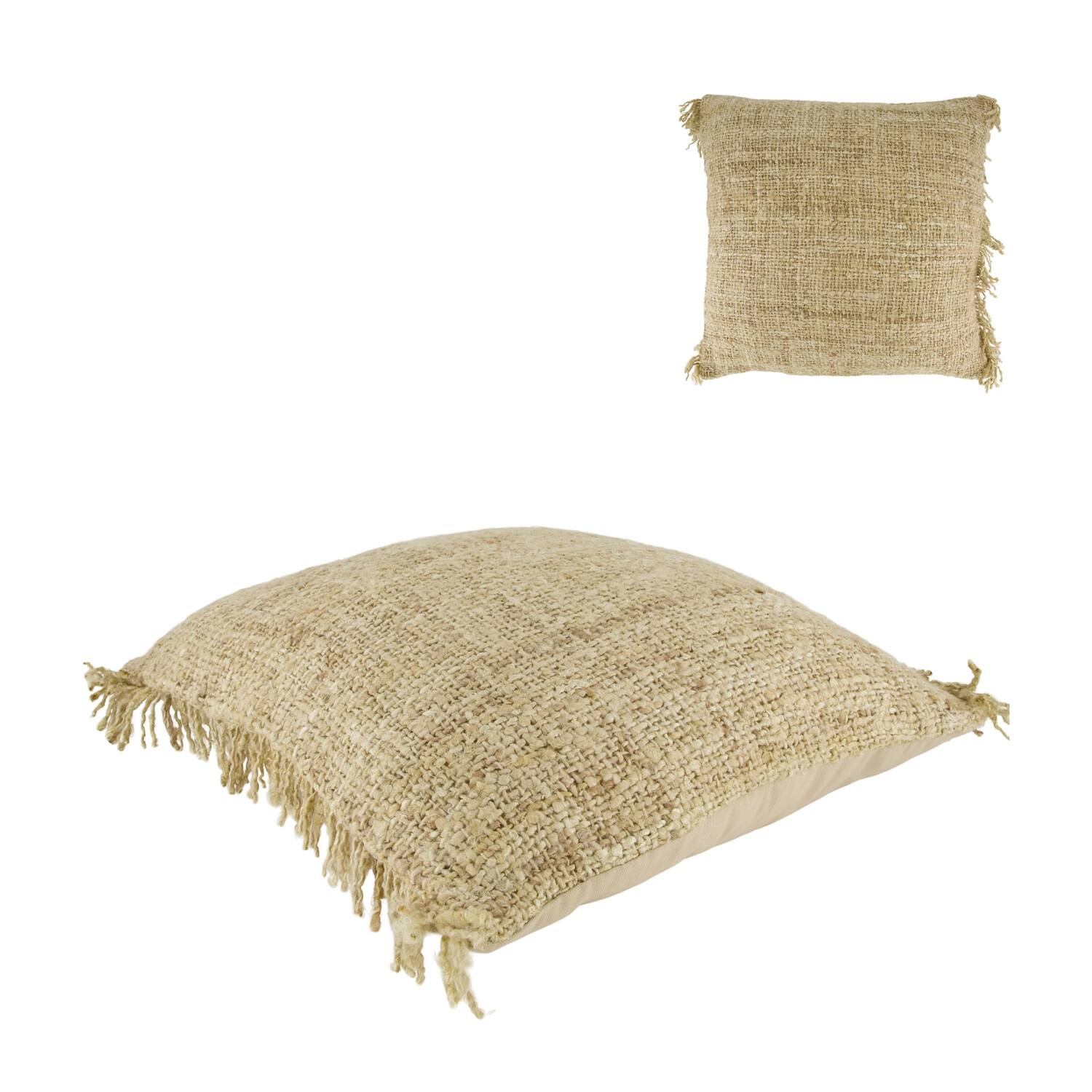 Cushion fringes recycled cotton 45x45x9cm - Natural