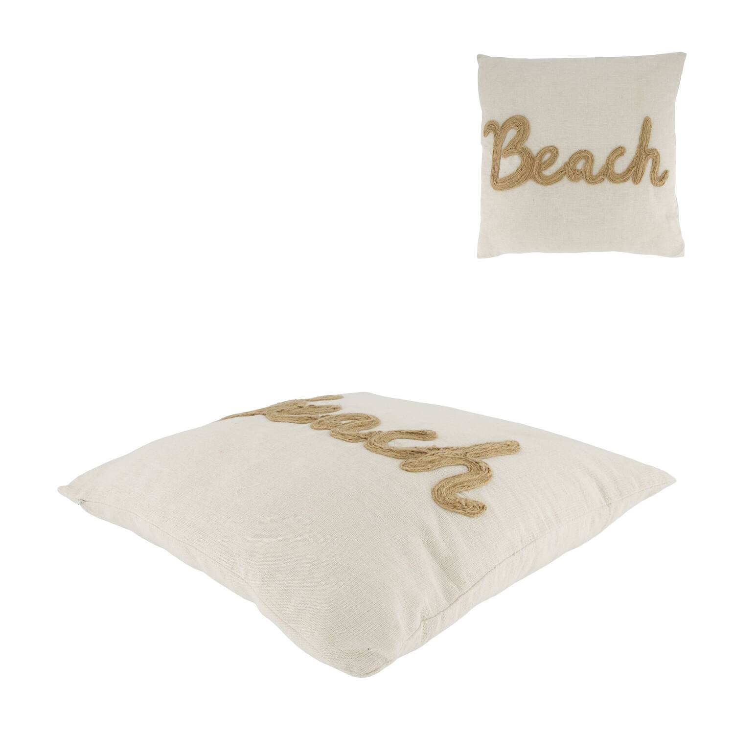 Cushion embroidery beach jute 45x45x8cm - Natural