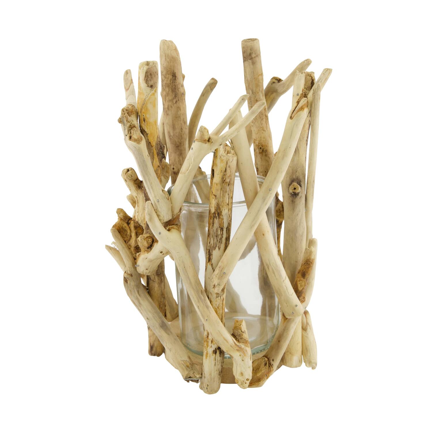 Lantern historic wood with glass 18x18x28cm - Cream