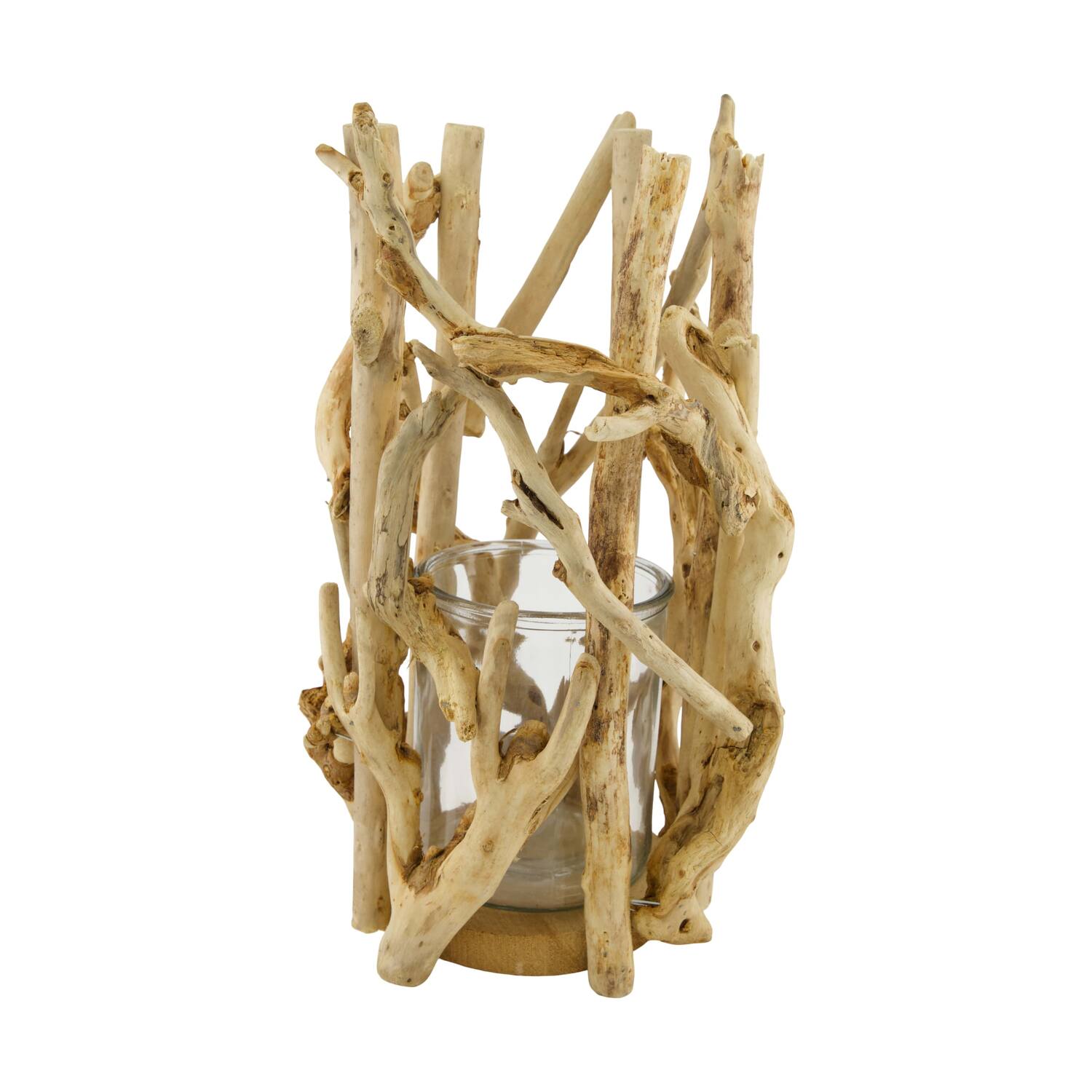 Lantern historic wood with glass 24x24x38cm