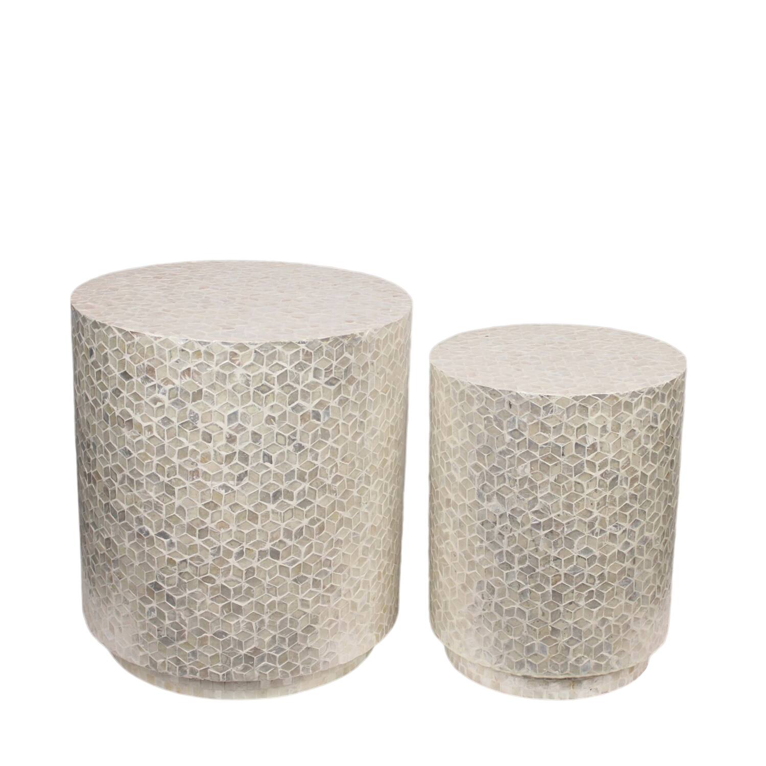 Side table round capiz  mdf 47x47x52cm  - White