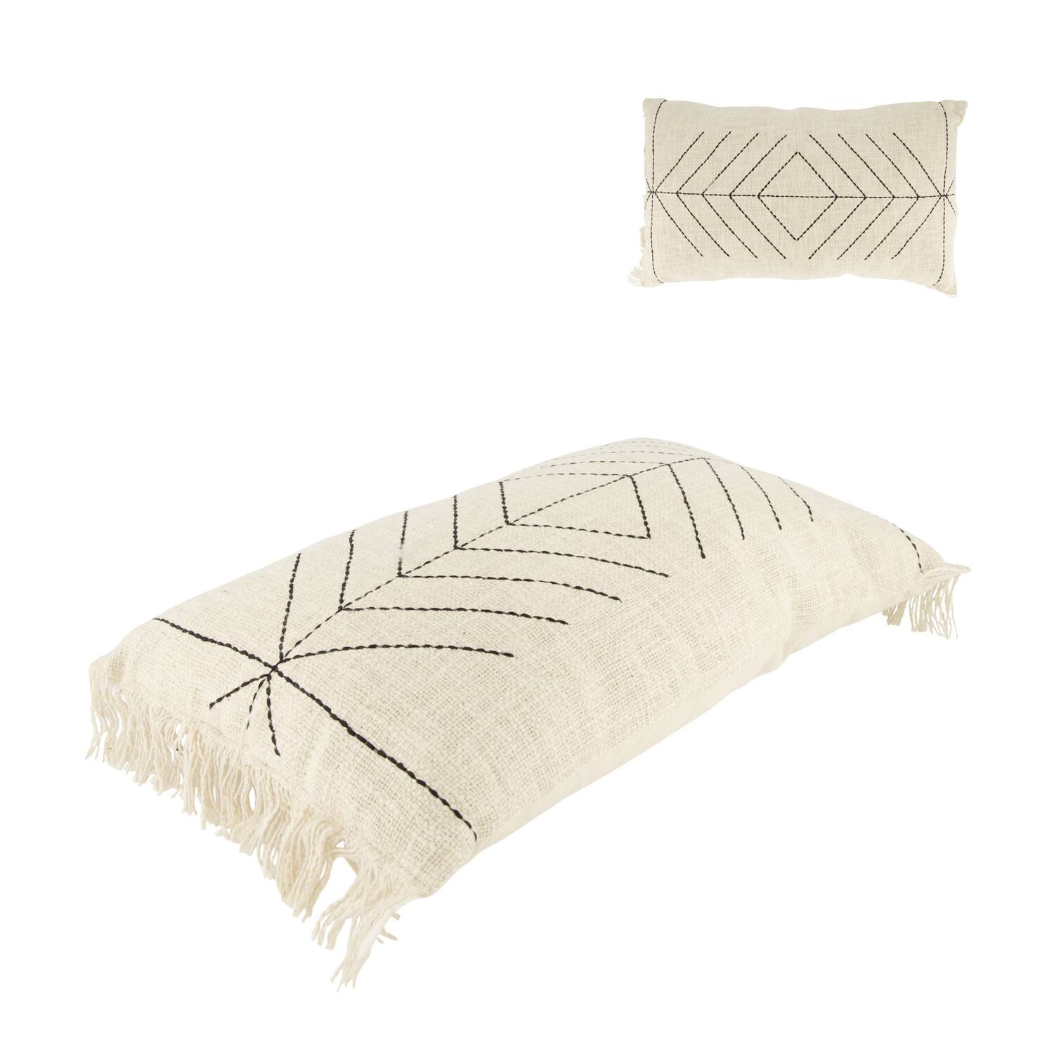 Cushion embroidery pattern cotton 30x50x9cm - Natural