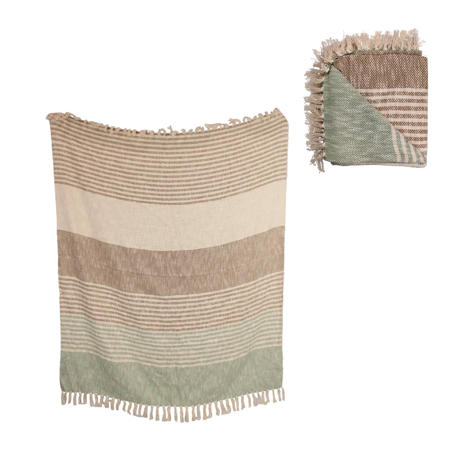 Plaid striped cotton 125x150x0.5cm - Natural