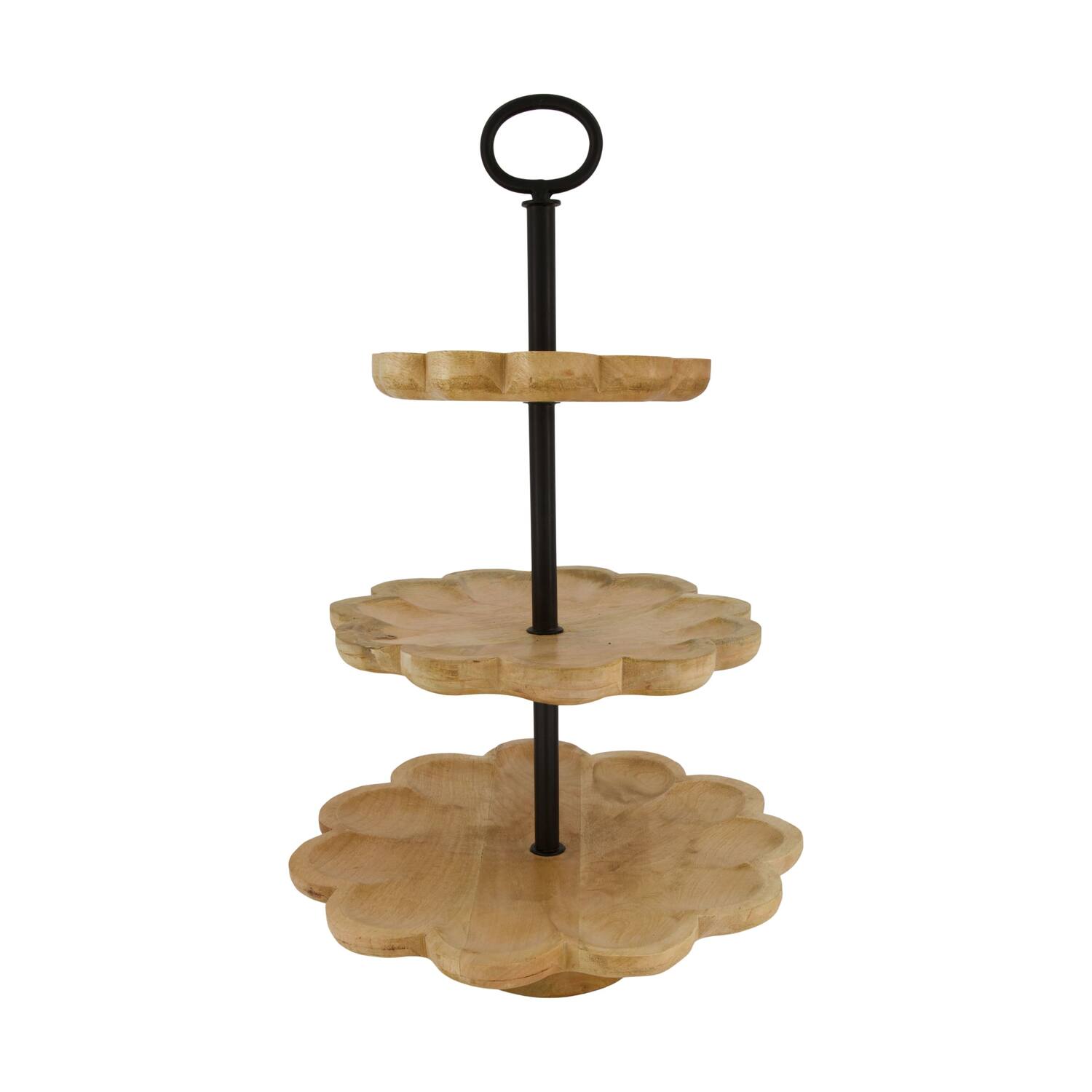 Etagiere scalloped mango wood 3 layers 38x38x60cm KD - Natural