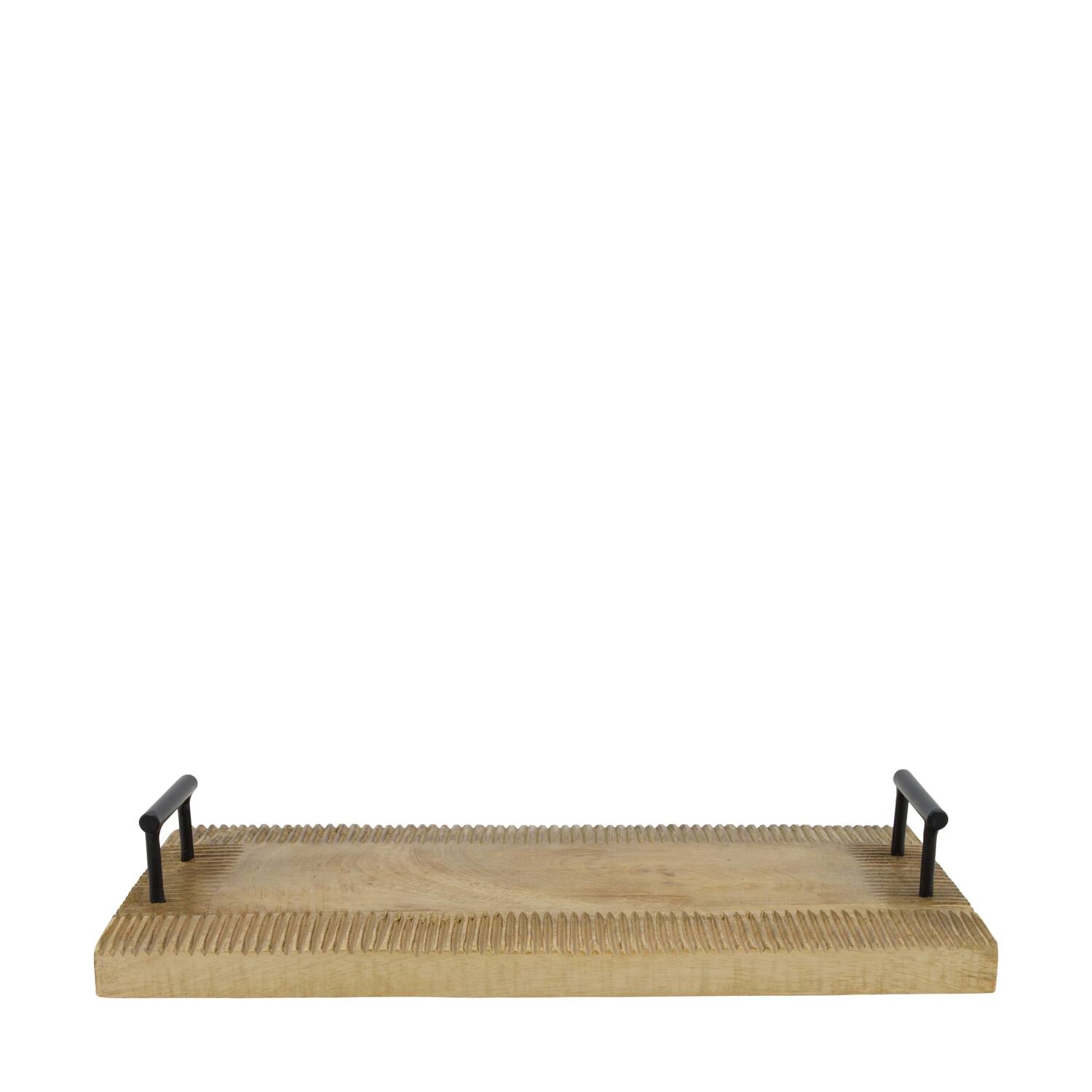 Tray rectangular with metal handle mango wood 37x18x6cm