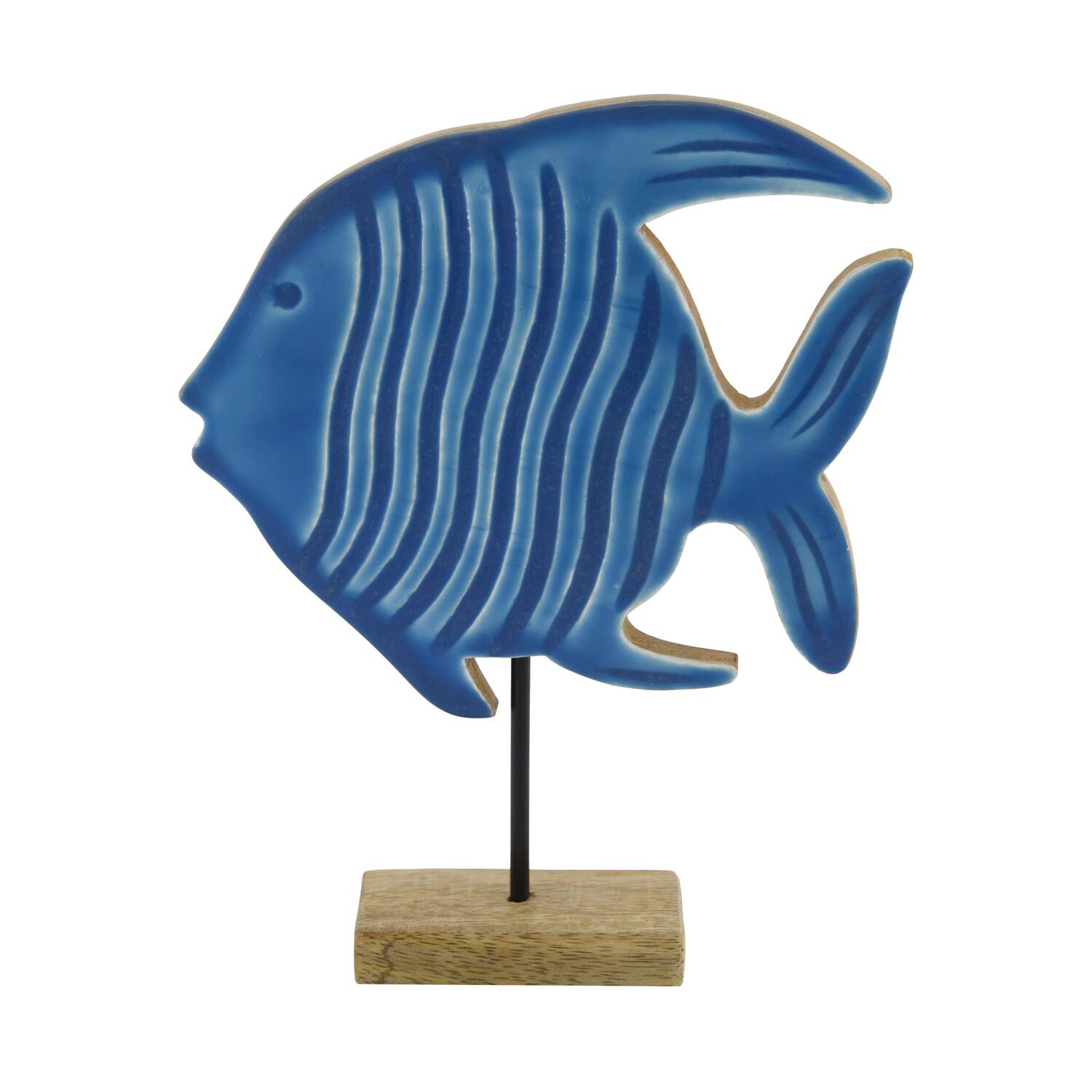 Statue fish mango wood 17x5x21cm - Blue