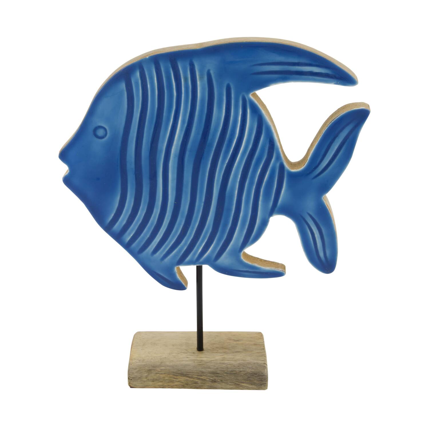 Statue fish mango wood 21x6x25cm - Blue