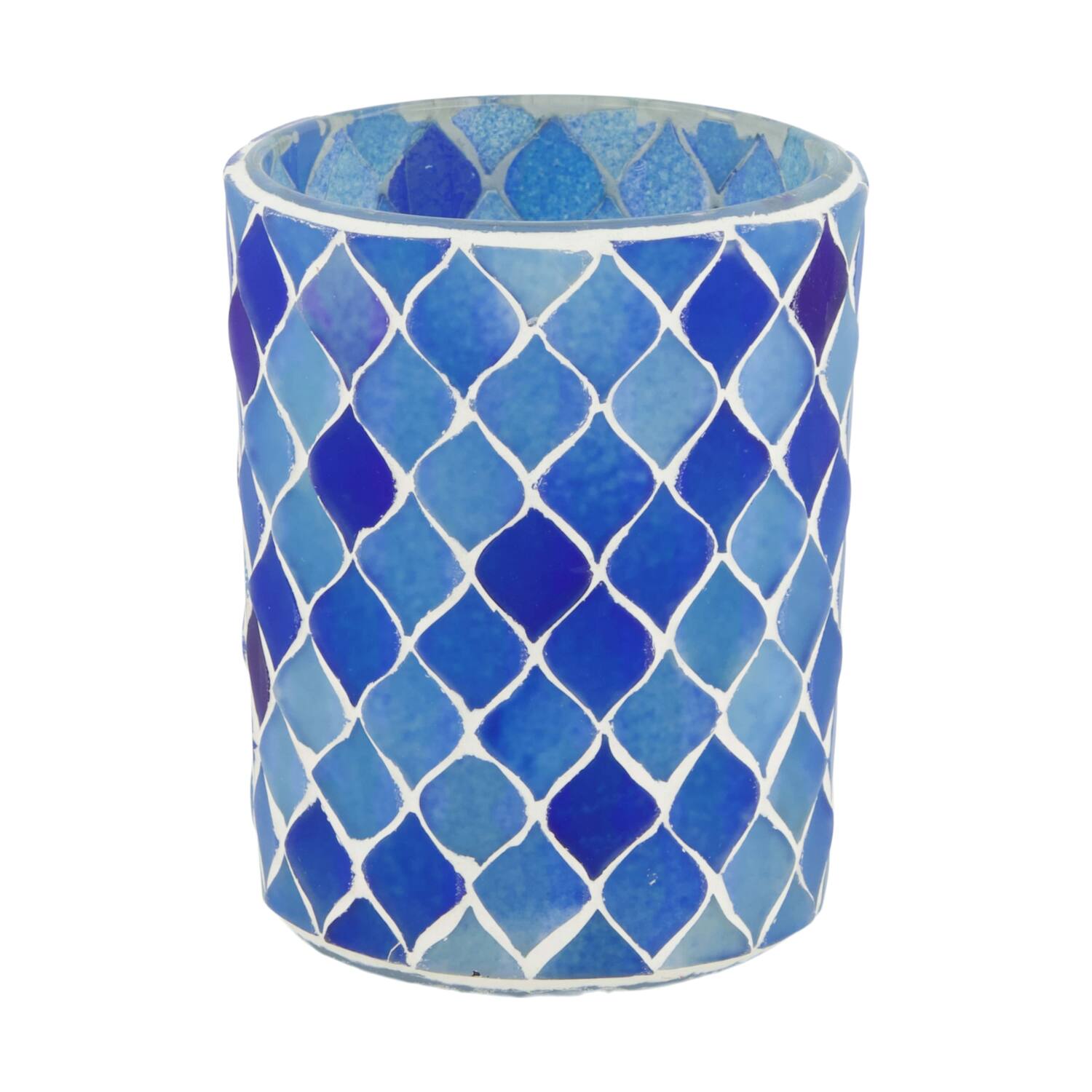Tealight holder glass 8x8x10cm - Blue