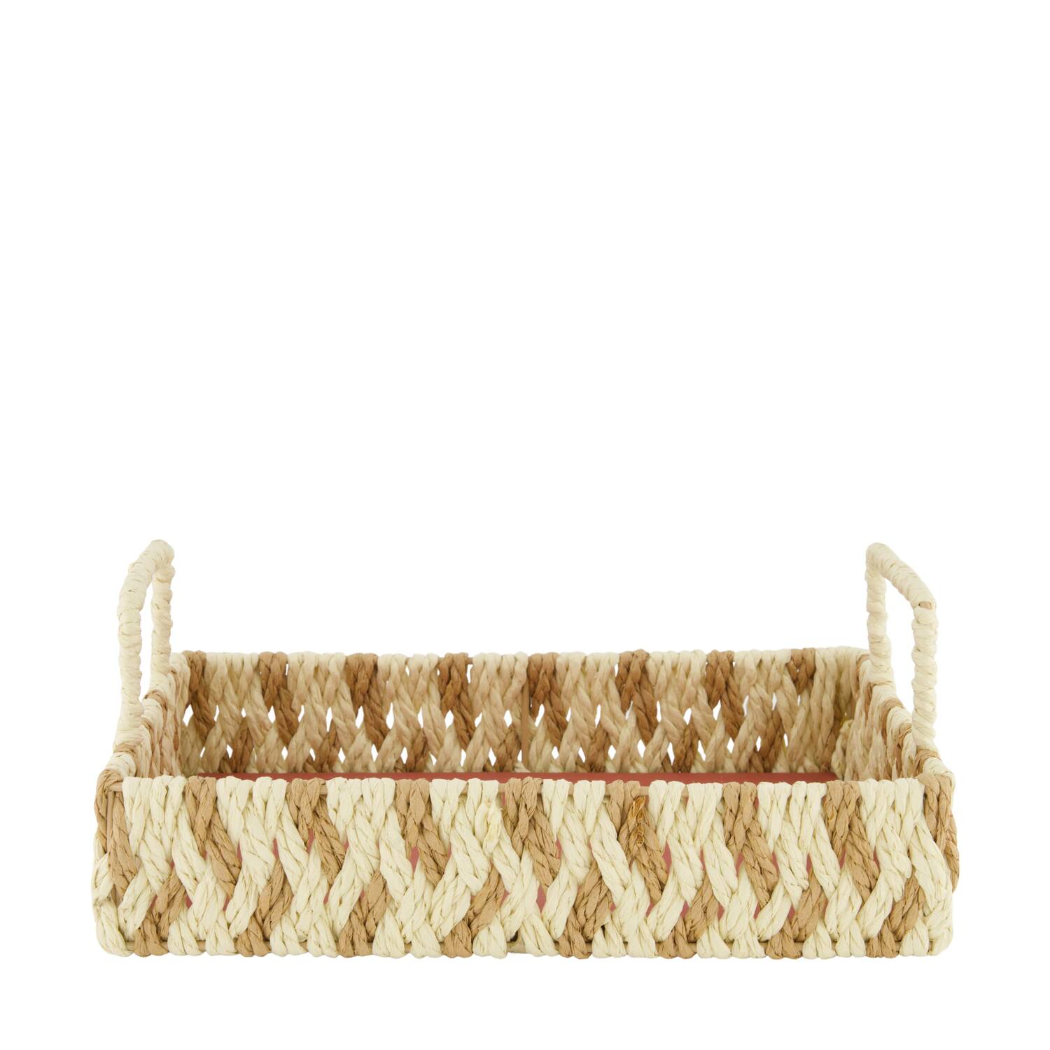 Tray rectangular paper rope with handle 28x18x11cm - Natural
