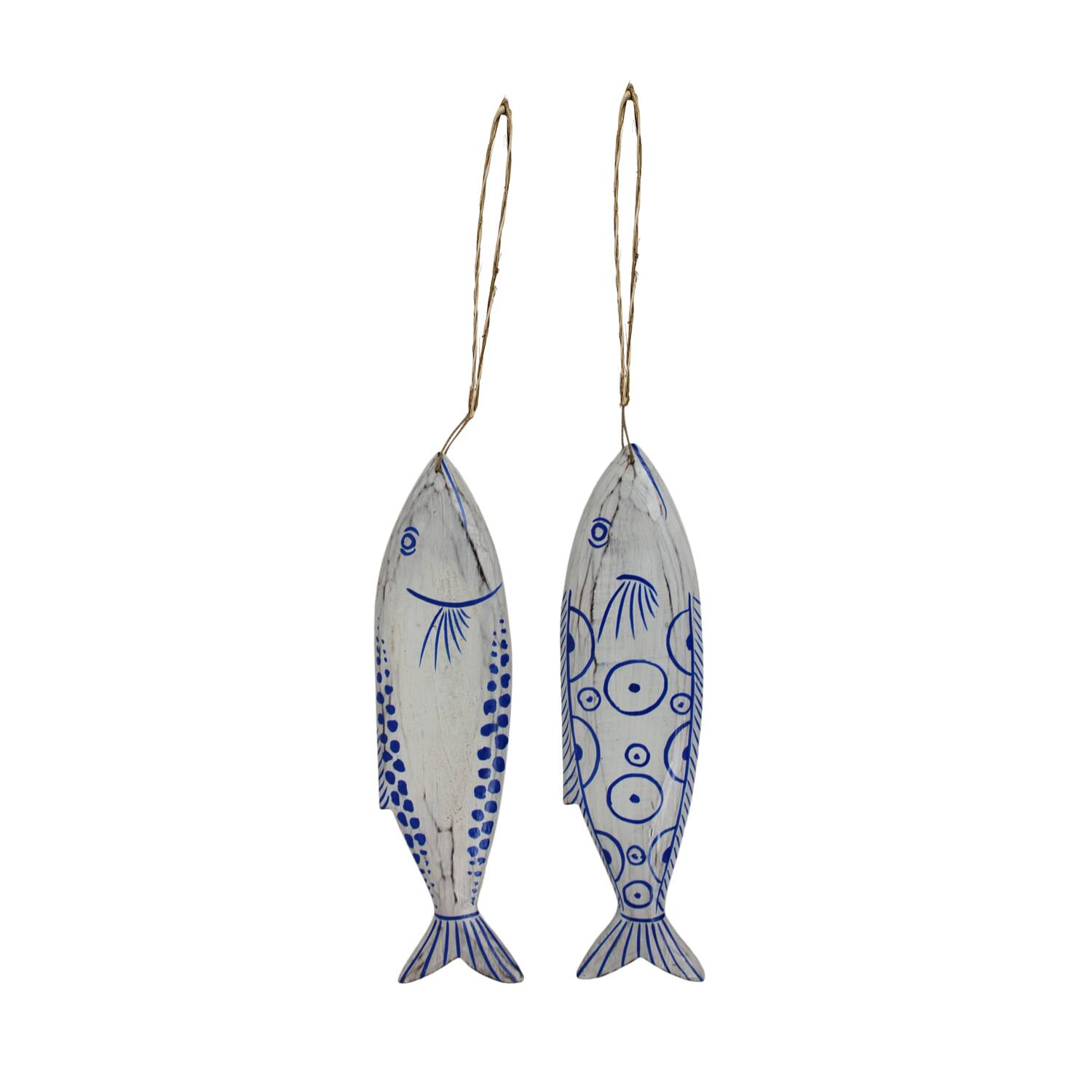Hanger fish albizia wood 10x2x38cm  - Blue