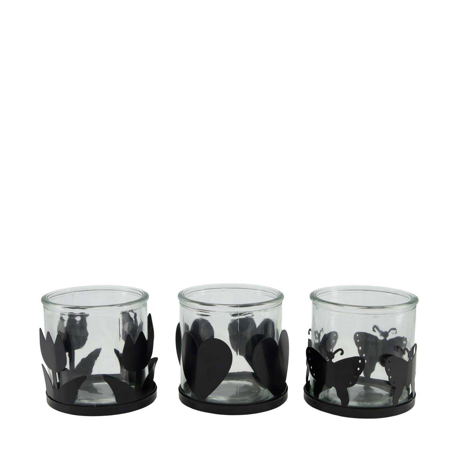 Tealight holder iron with glass 10.5x10.5x10cm  - Black