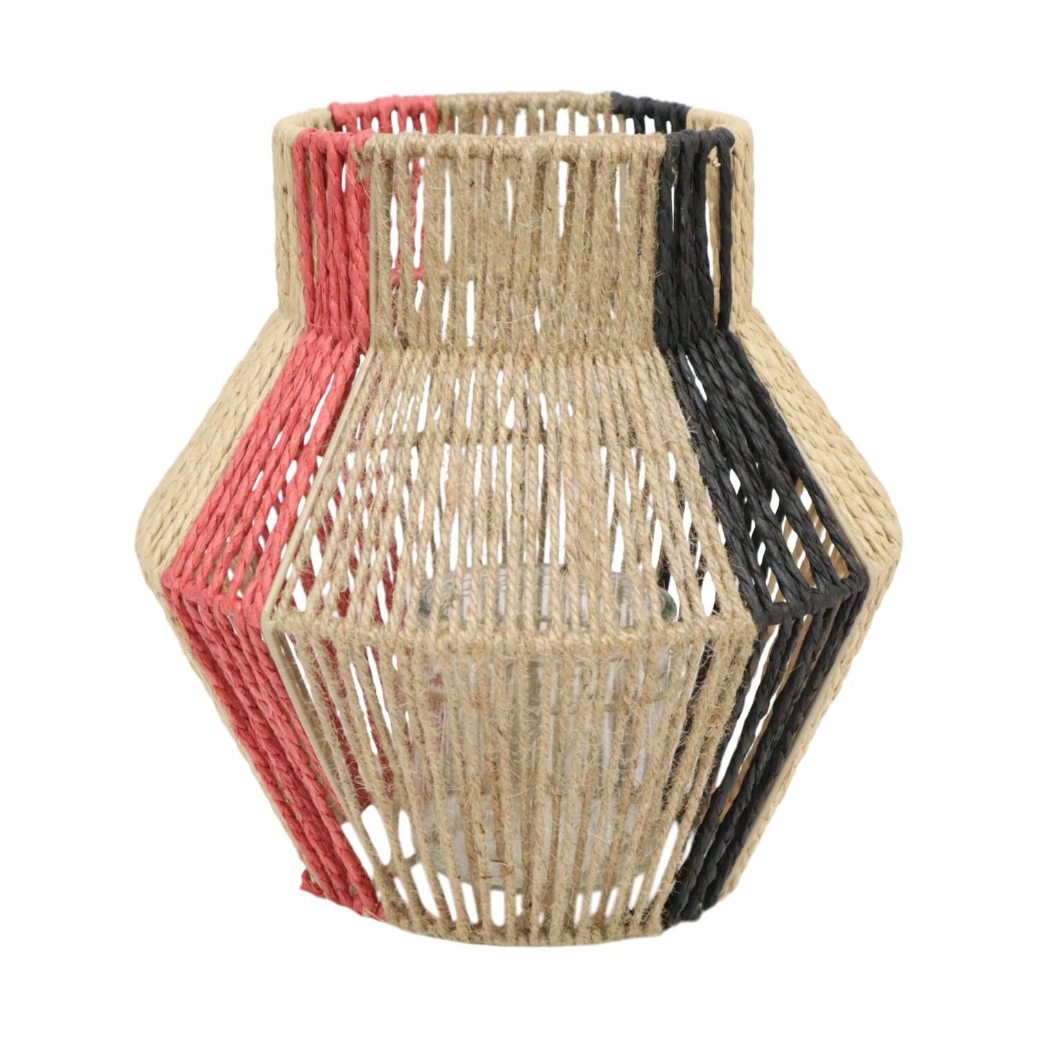 Lantern stripes paper rope with glass 28x28x28cm