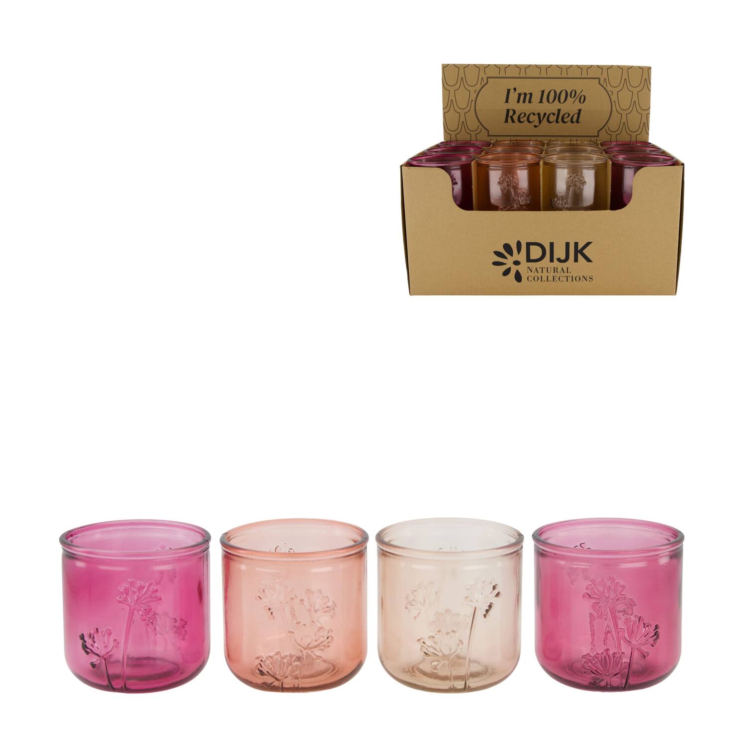 Tealight holder in display tray recycled glass 9x9x9cm C/4