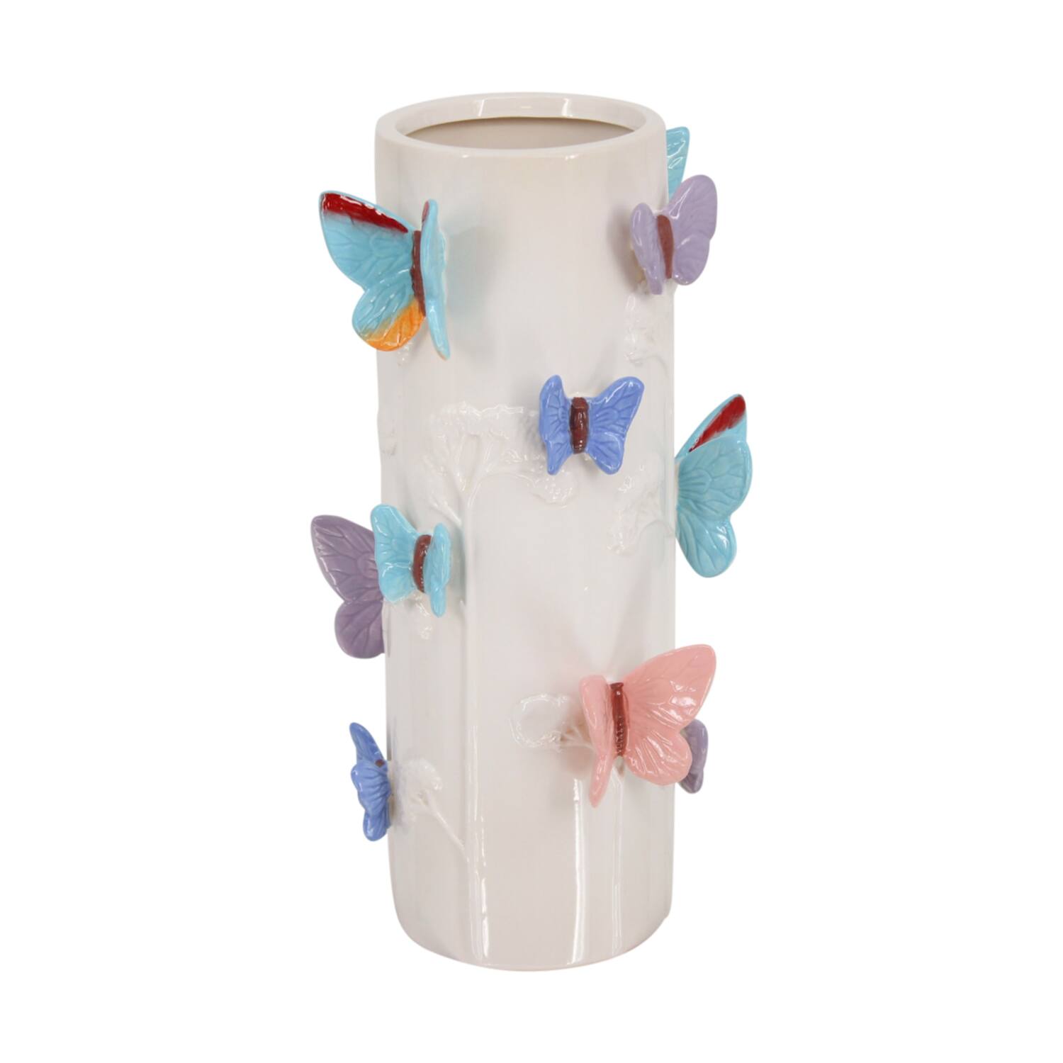 Vase butterflies ceramic 16.2x16.2x31.5cm - Multi