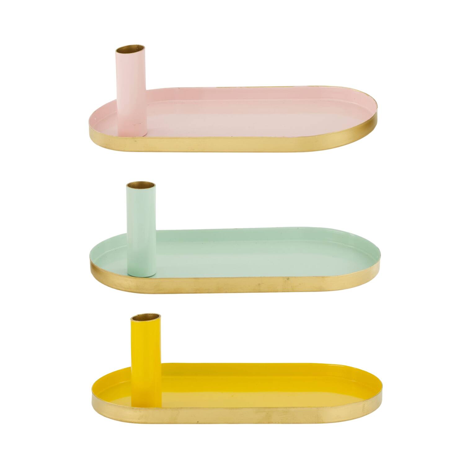Dinnercandle holder oval metal 24x11x9cm  - Multi