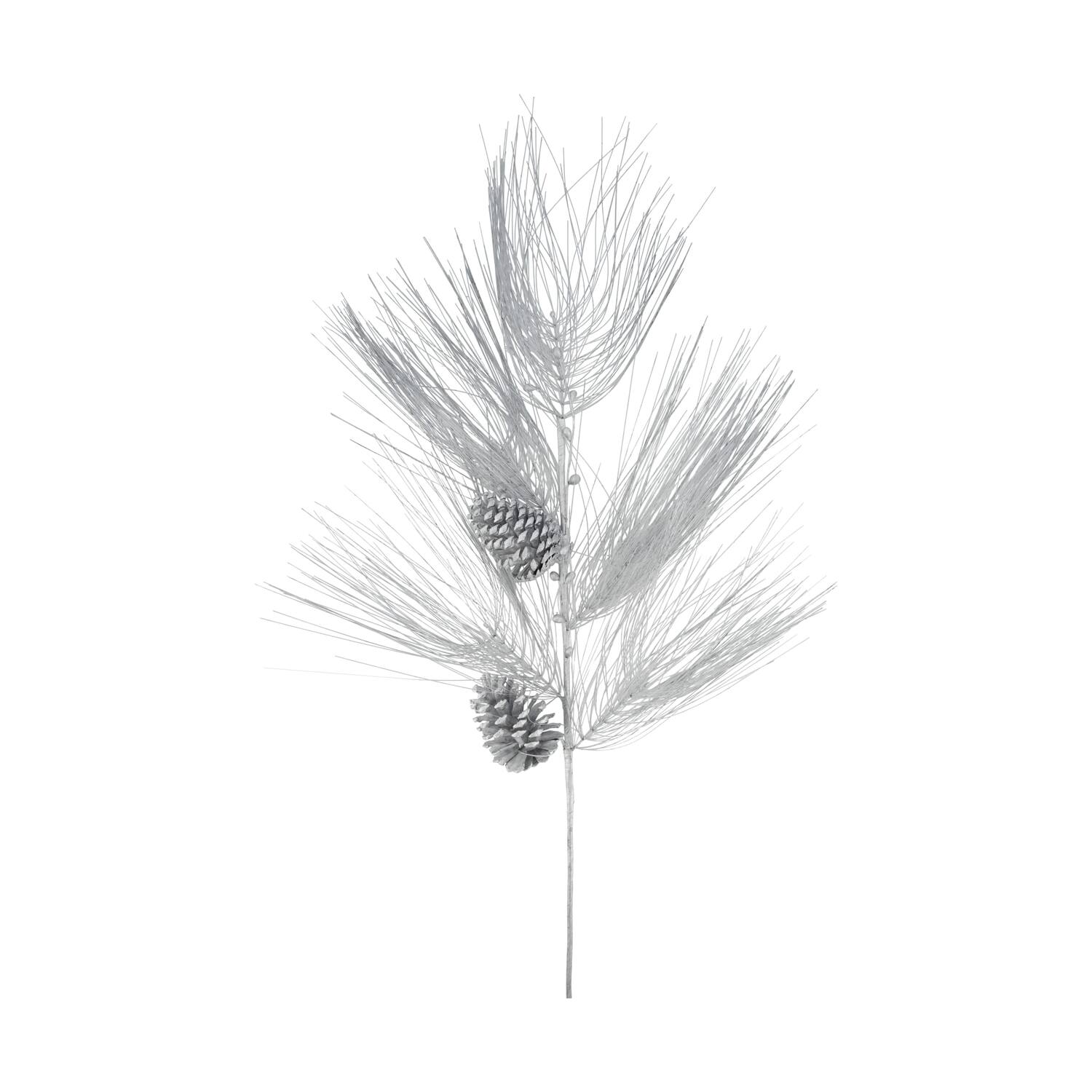 Branch pine needle with pine cones artificial 117x30x5cm - Silver