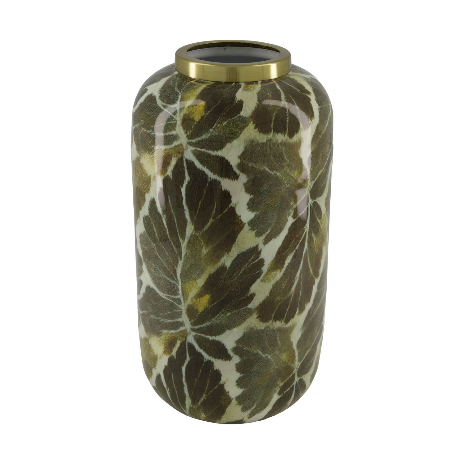 Bottle green leaf metal with print 17x17x31.5cm - Green