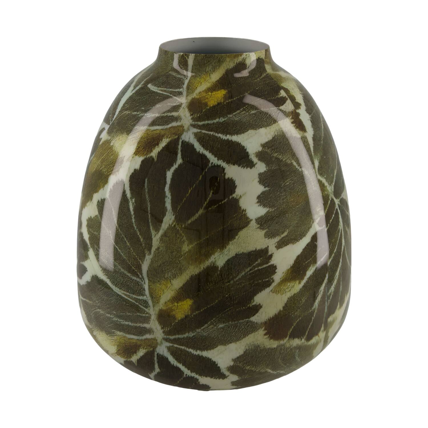 Bottle green leaf metal with print 30x30x35cm