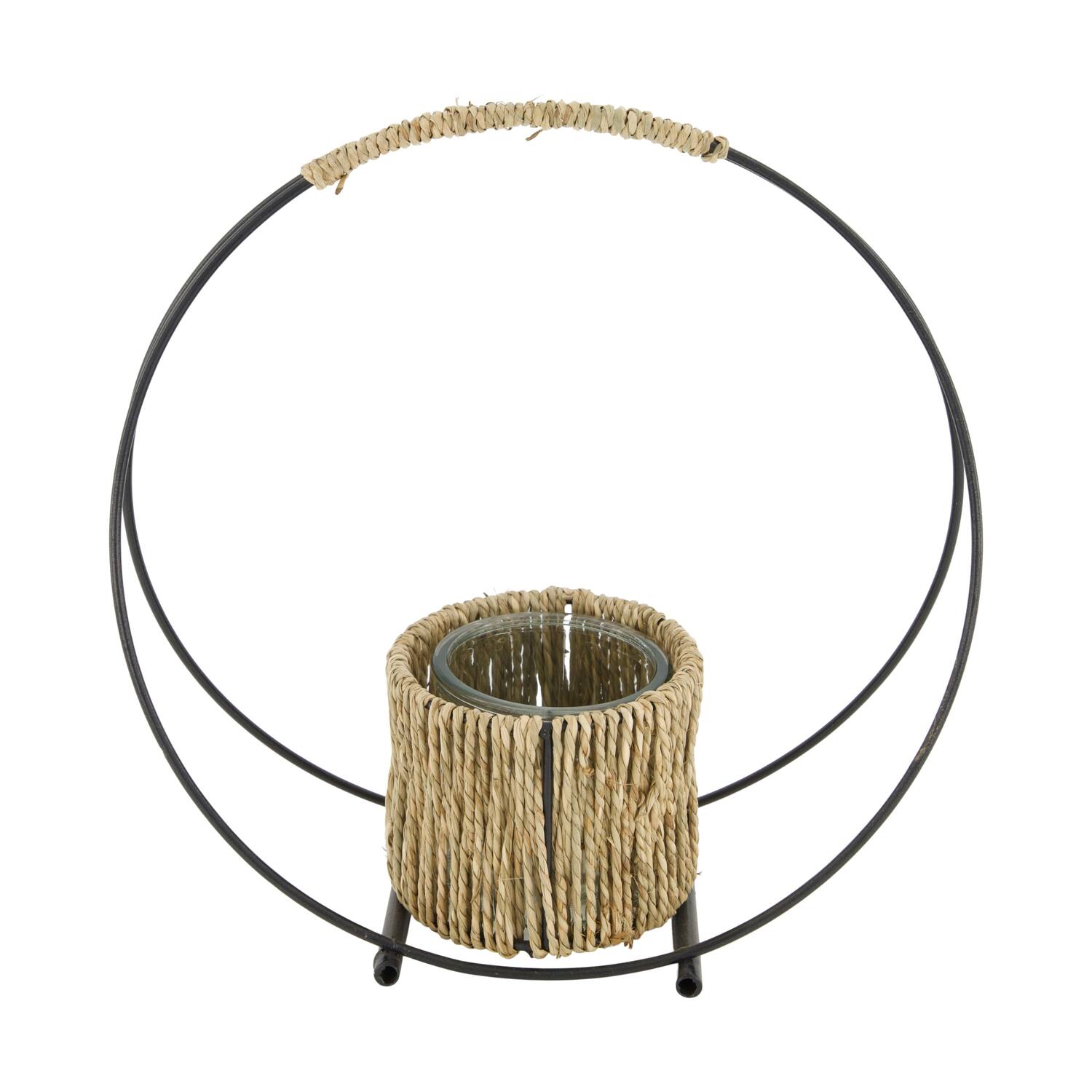 Tealight holder grass with glass 28x11x28cm