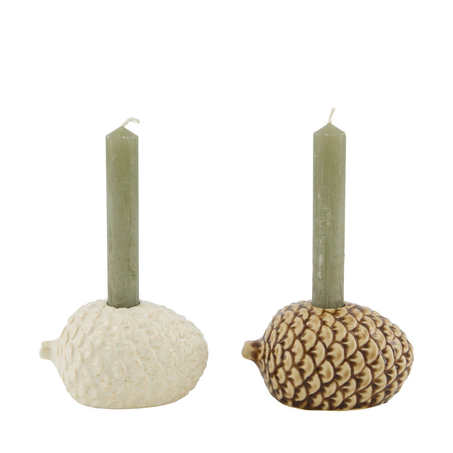 Dinnercandle holder pinecone ceramic 11.5x8.5x6.5cm - Multi