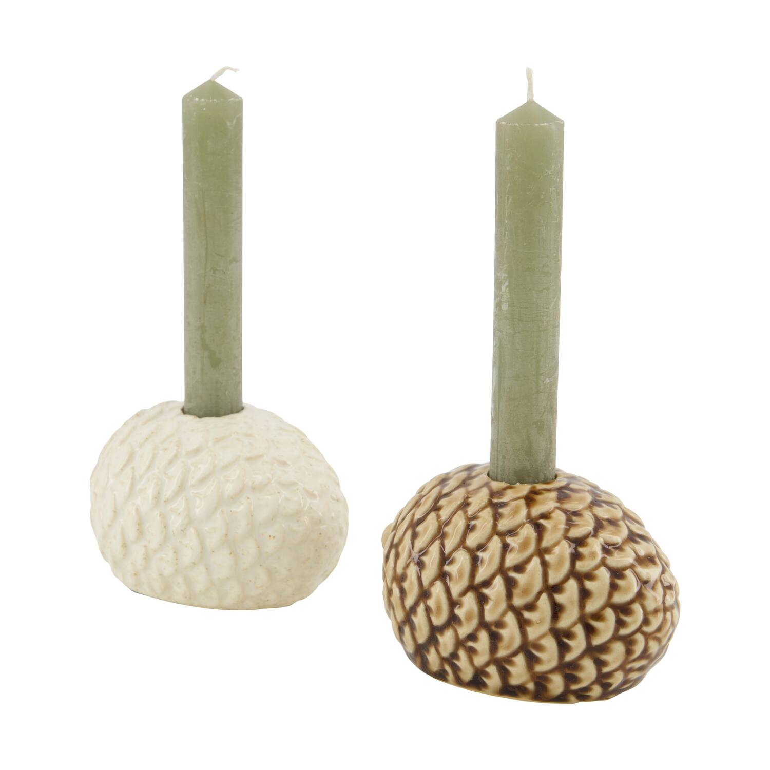 Dinnercandle holder pinecone ceramic 11.5x8.5x6.5cm - Multi