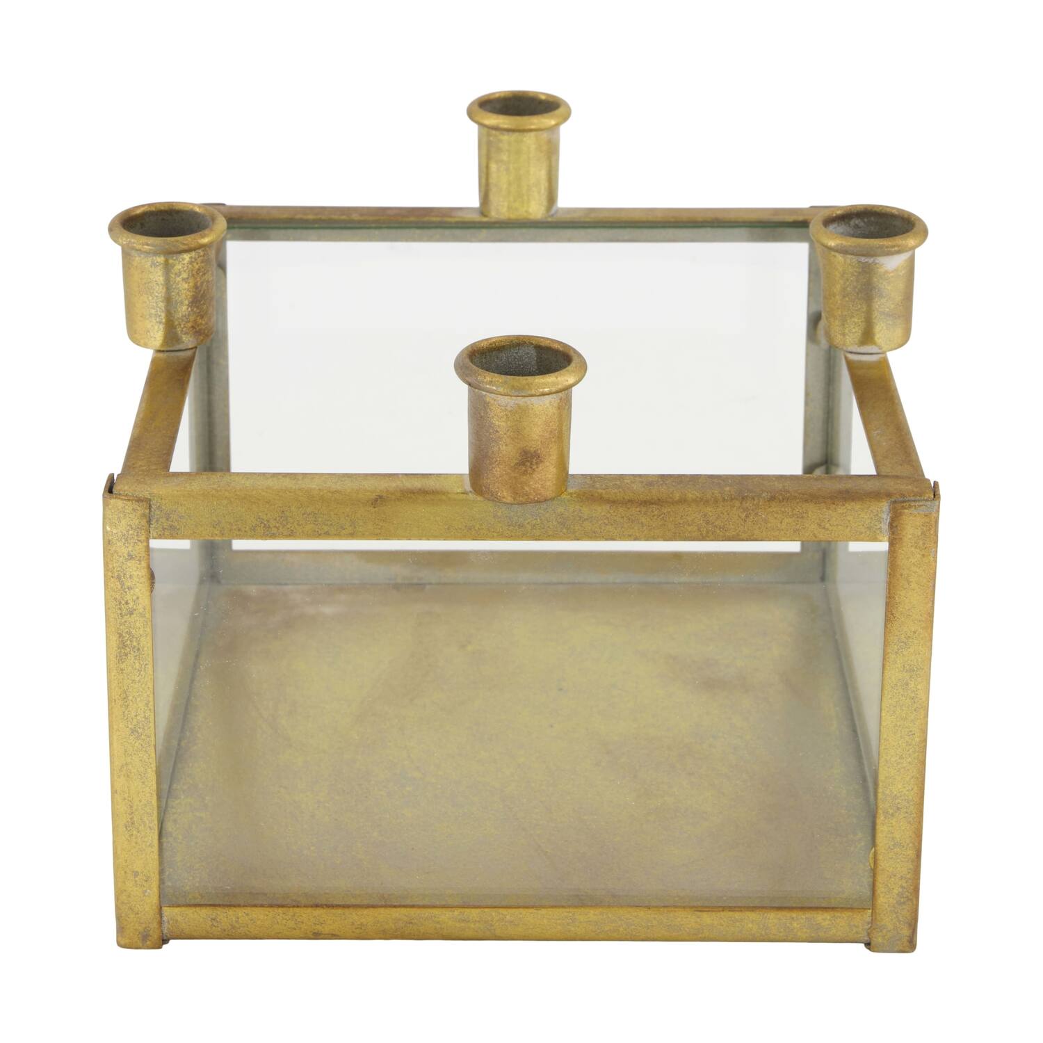 Dinnercandle holder square for 4 candles metal 18x18x15cm - Gold