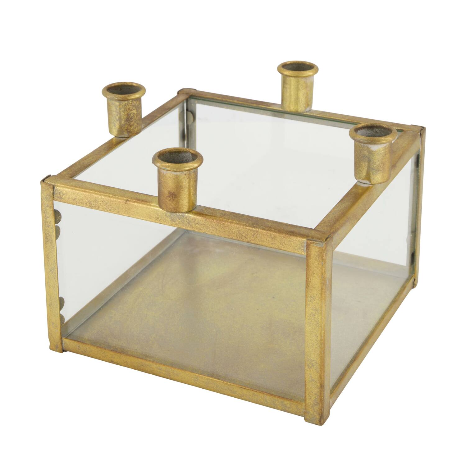 Dinnercandle holder square for 4 candles metal 18x18x15cm - Gold