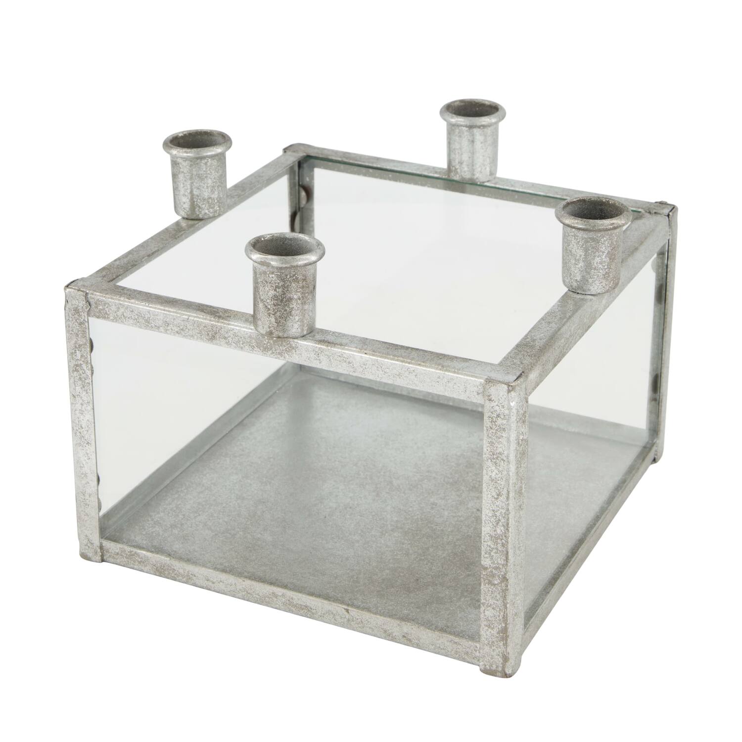 Dinnercandle holder square for 4 candles metal 18x18x15cm