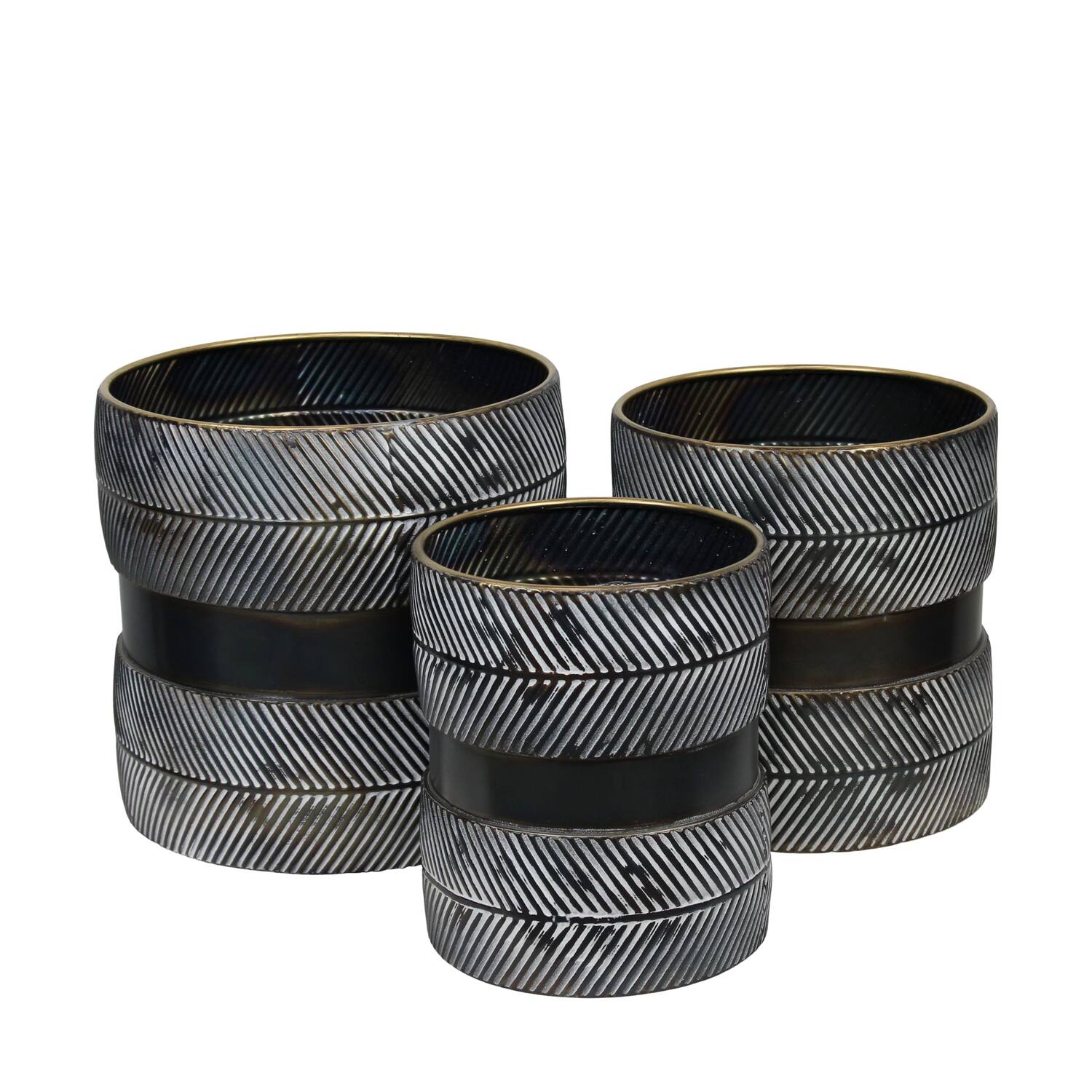 Planter round metal with plastic 38x38x38cm S/3
