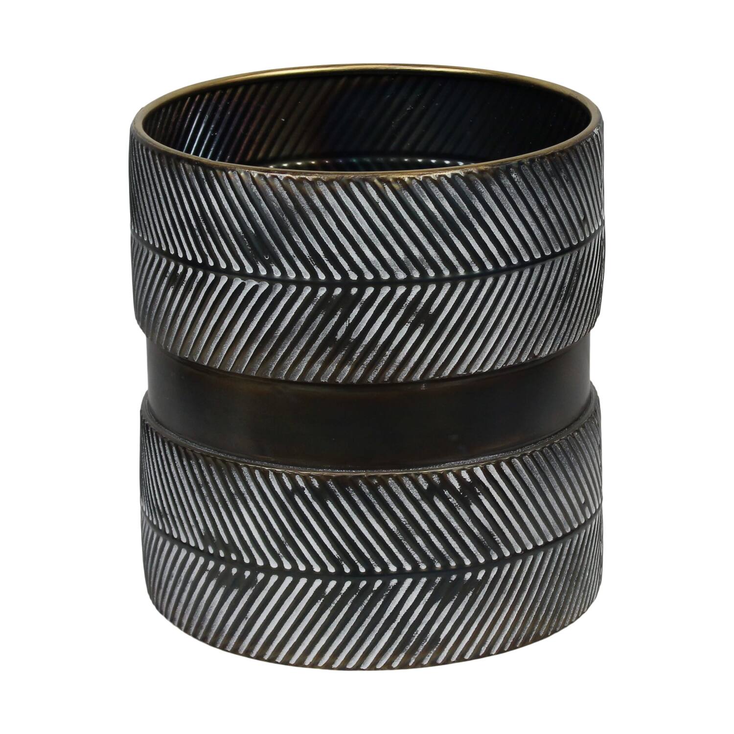 Planter round metal with plastic 38x38x38cm S/3