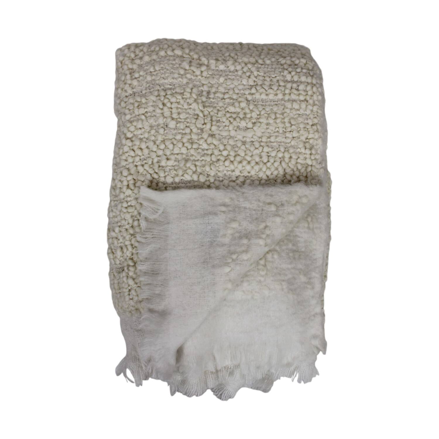 Plaid rectangular boucle polyester 125x150x2cm - White