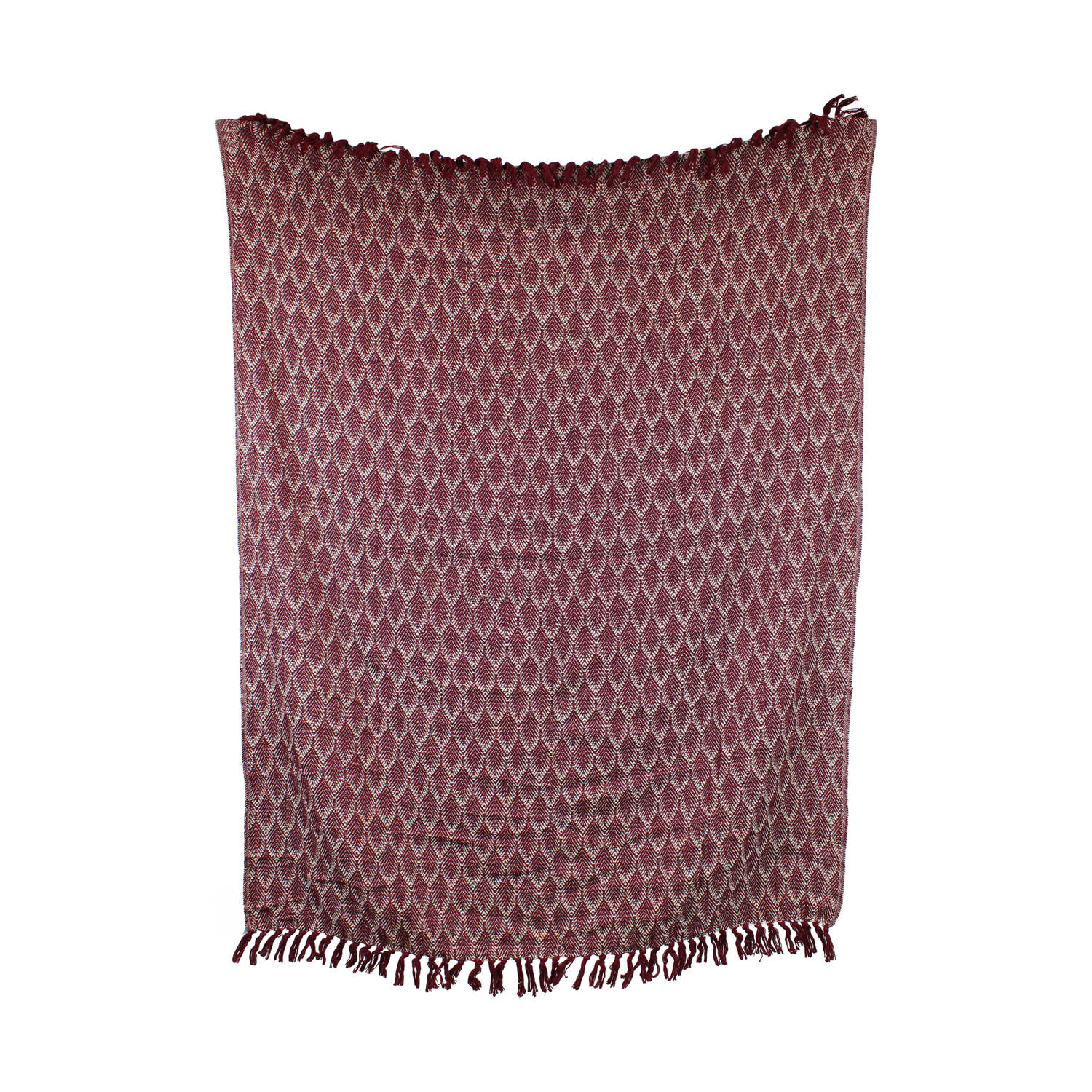 Plaid rectangular leaf print cotton 125x150x2cm - Red
