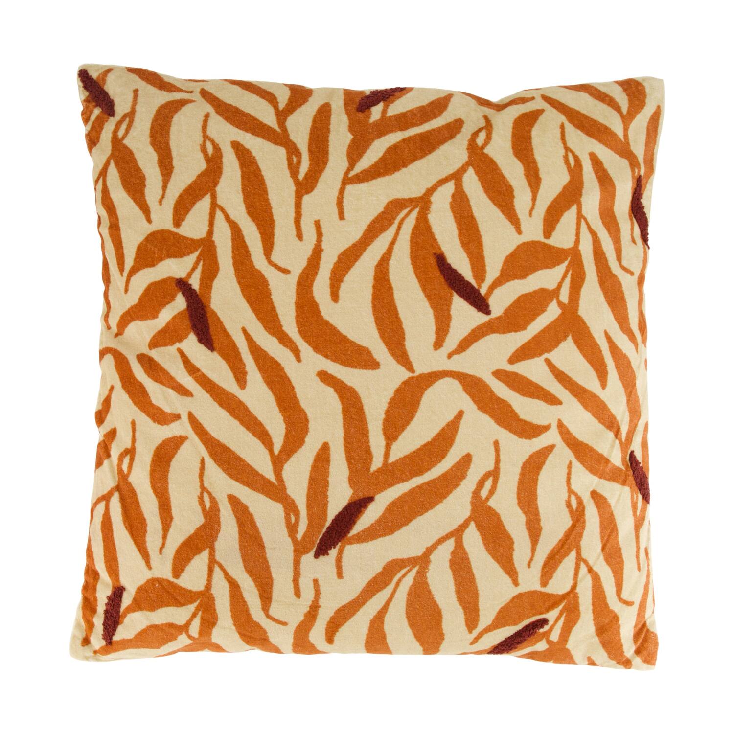 Cushion square leaf print cotton 45x45x8cm