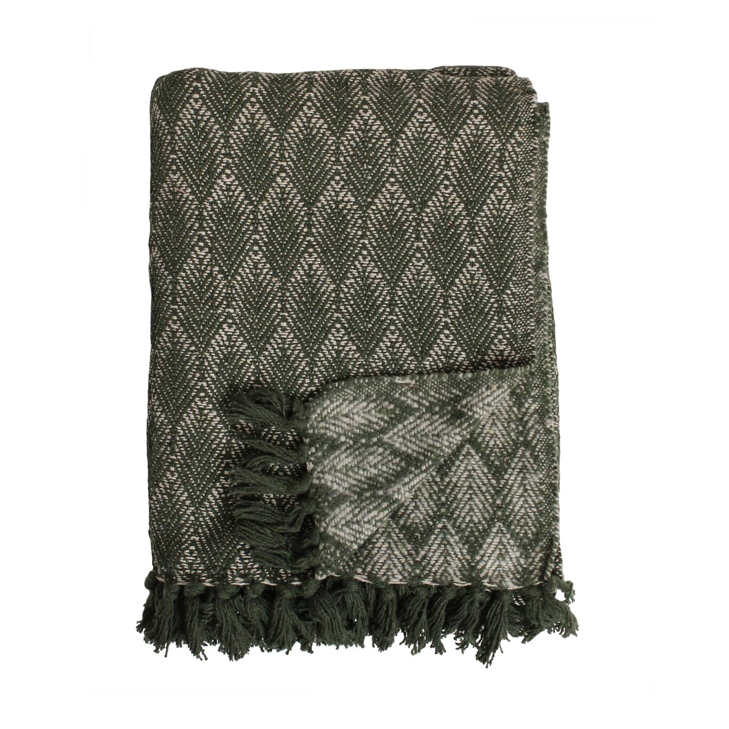 Plaid rectangular leaf print cotton 125x150x2cm - Green