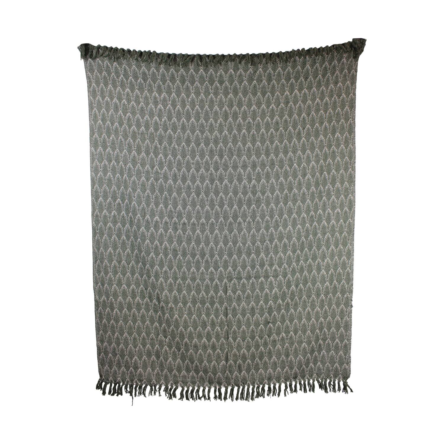 Plaid rectangular leaf print cotton 125x150x2cm - Green