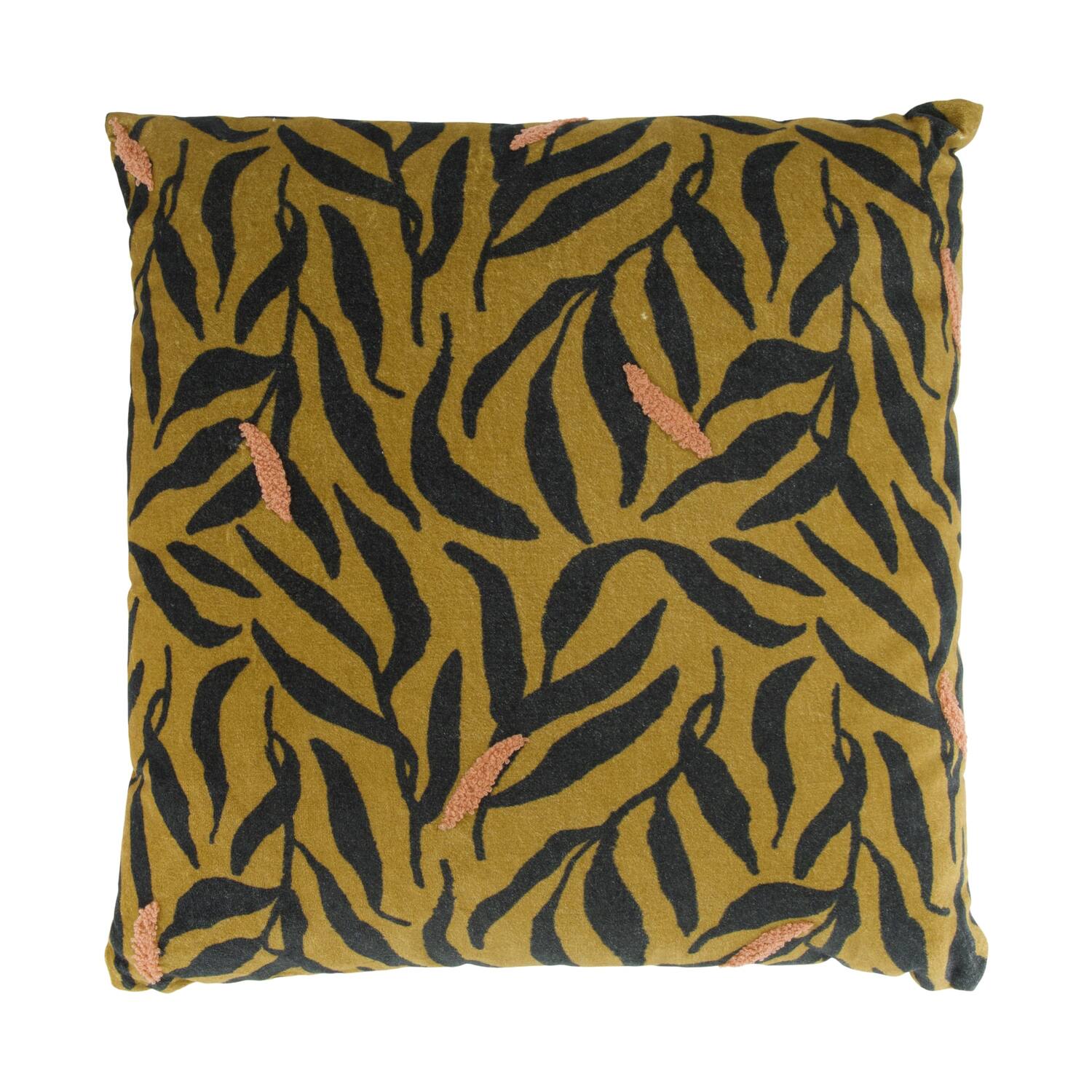Cushion square leaf print cotton 45x45x8cm