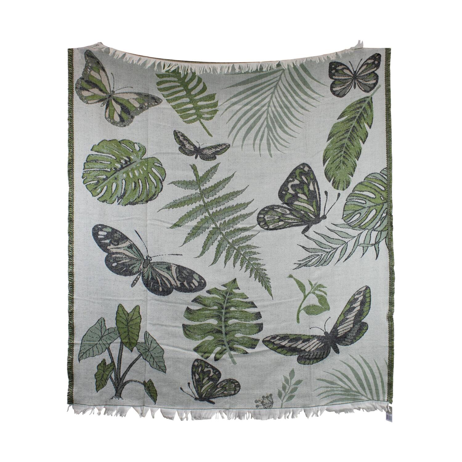 Plaid rectangular jacquard leaves acrylic 125x150x2cm - Green