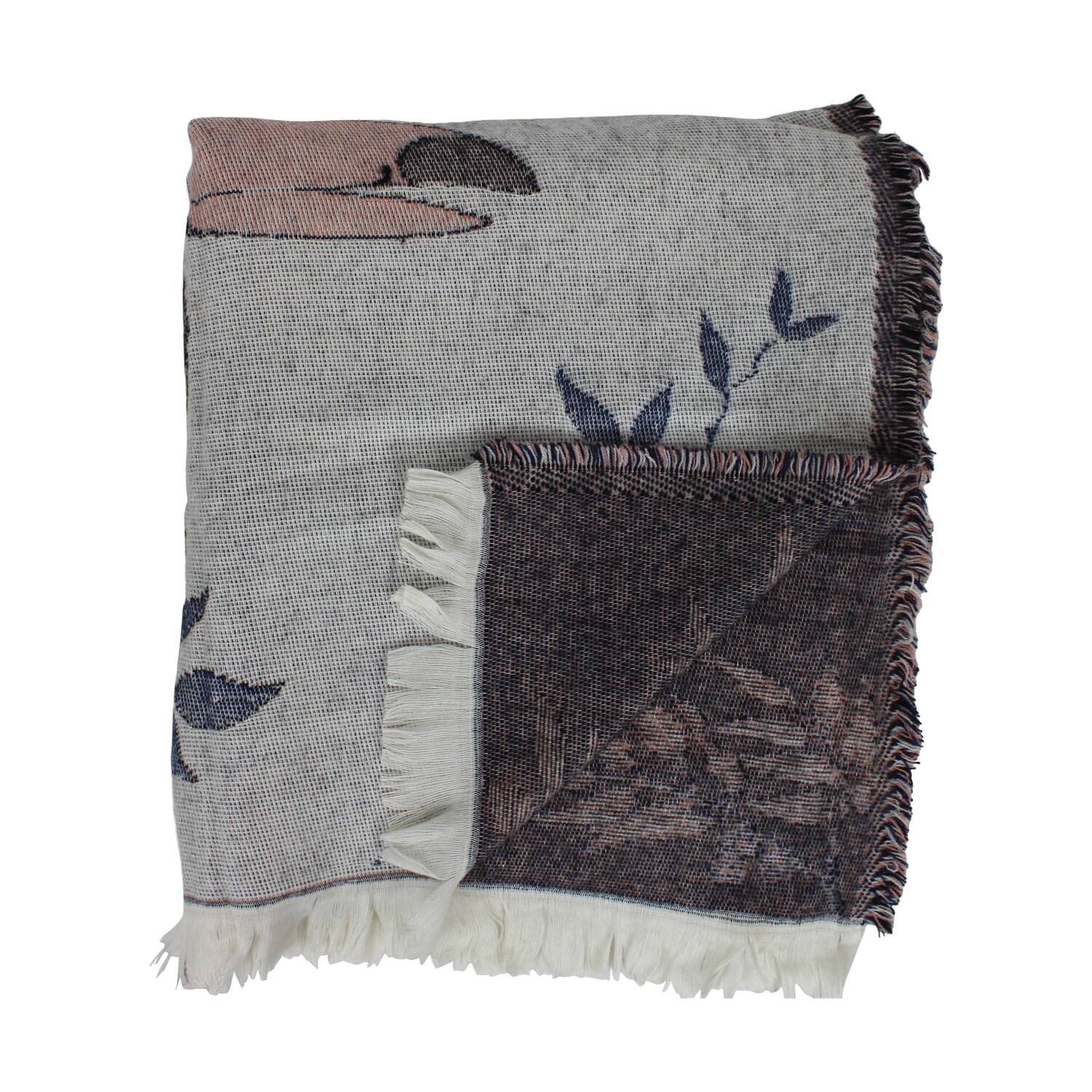 Plaid rectangular jacquard bird print acrylic 125x150x2cm - Multi