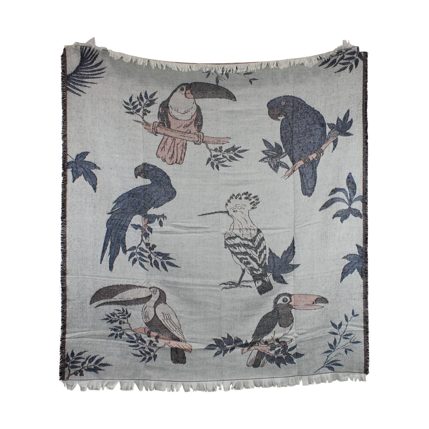 Plaid rectangular jacquard bird print acrylic 125x150x2cm - Multi