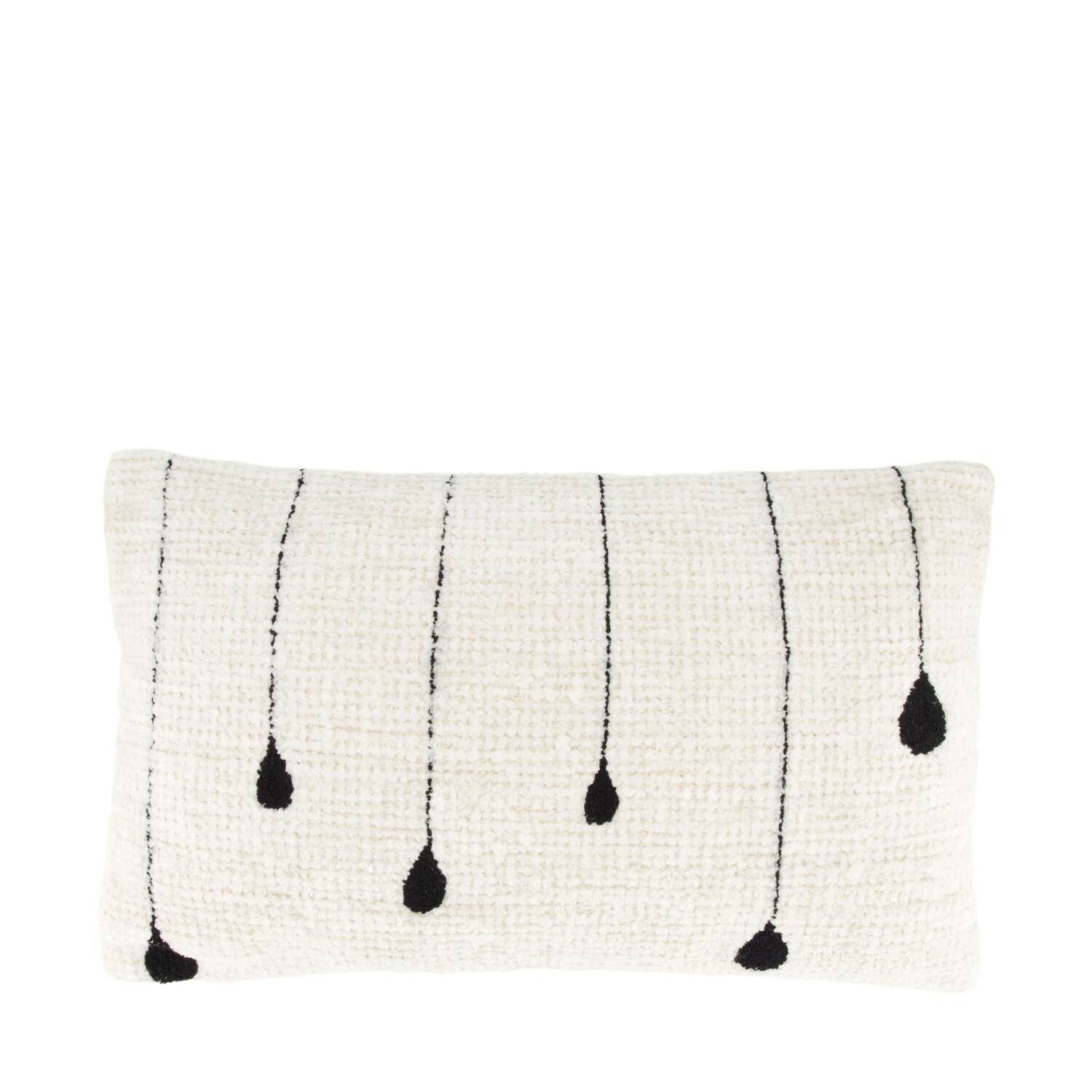Cushion rectangular embroidery chenille cotton 50x30x8cm - White