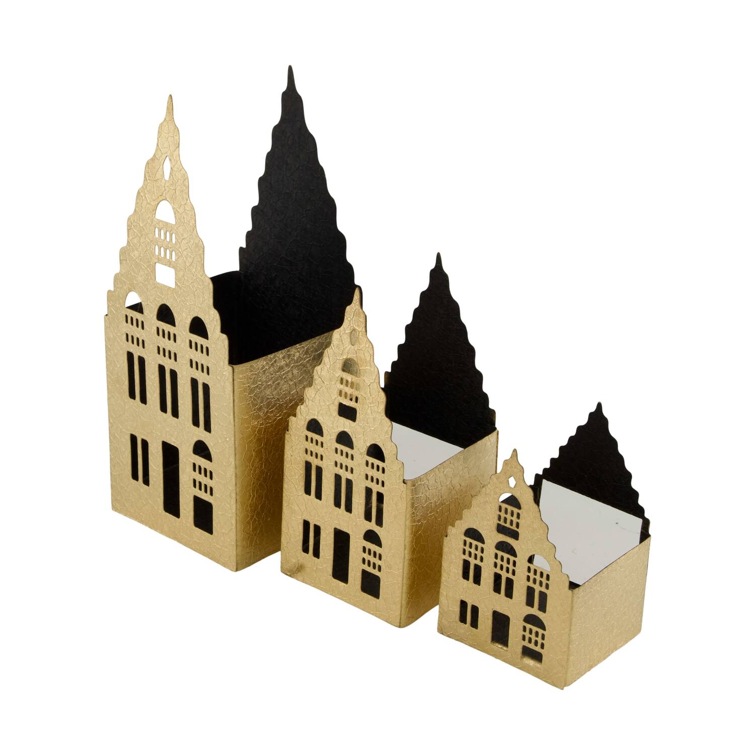 Tealight holder house metal 9x9x22cm  - Gold