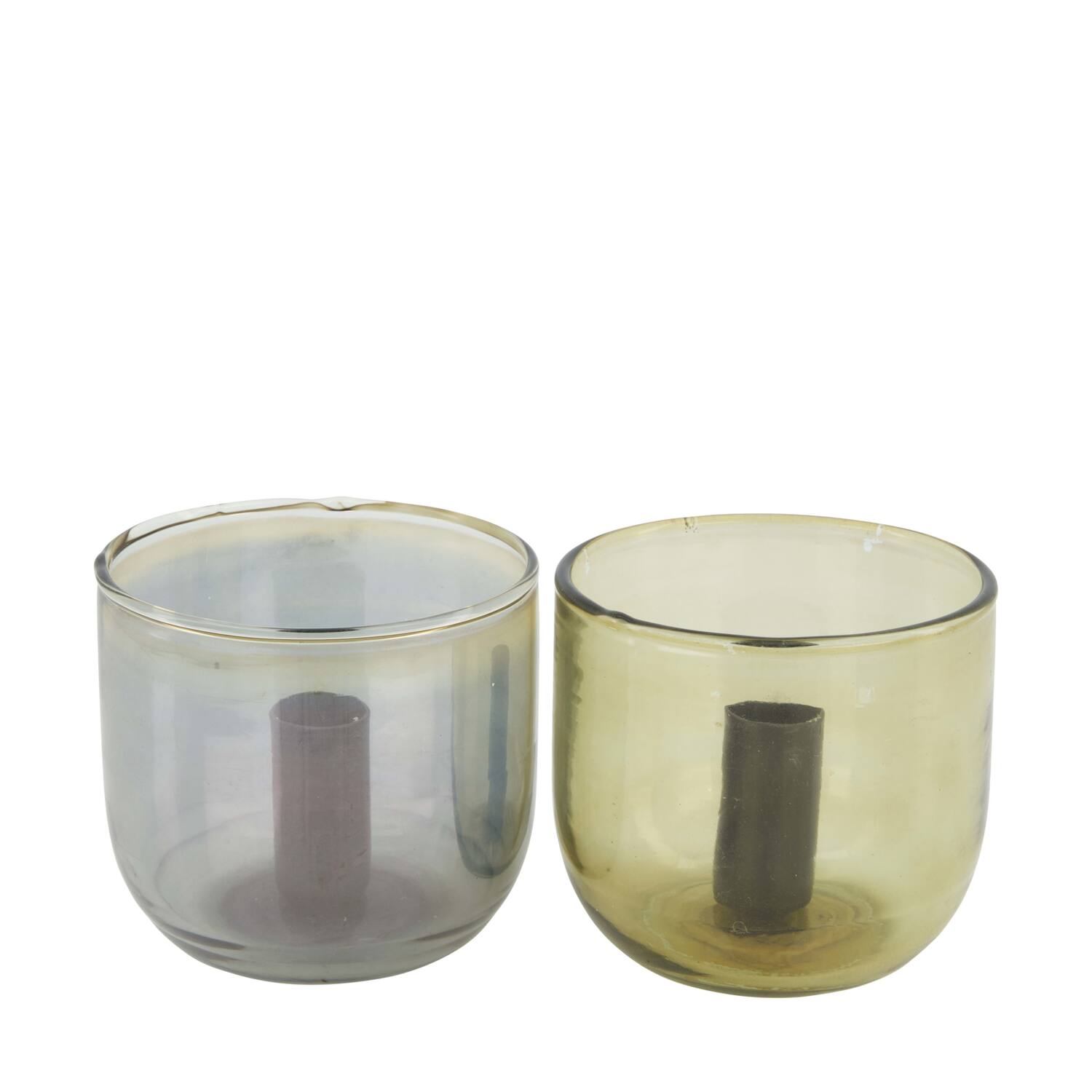 Dinnercandle holder round glass 10x10x10cm  - Grey
