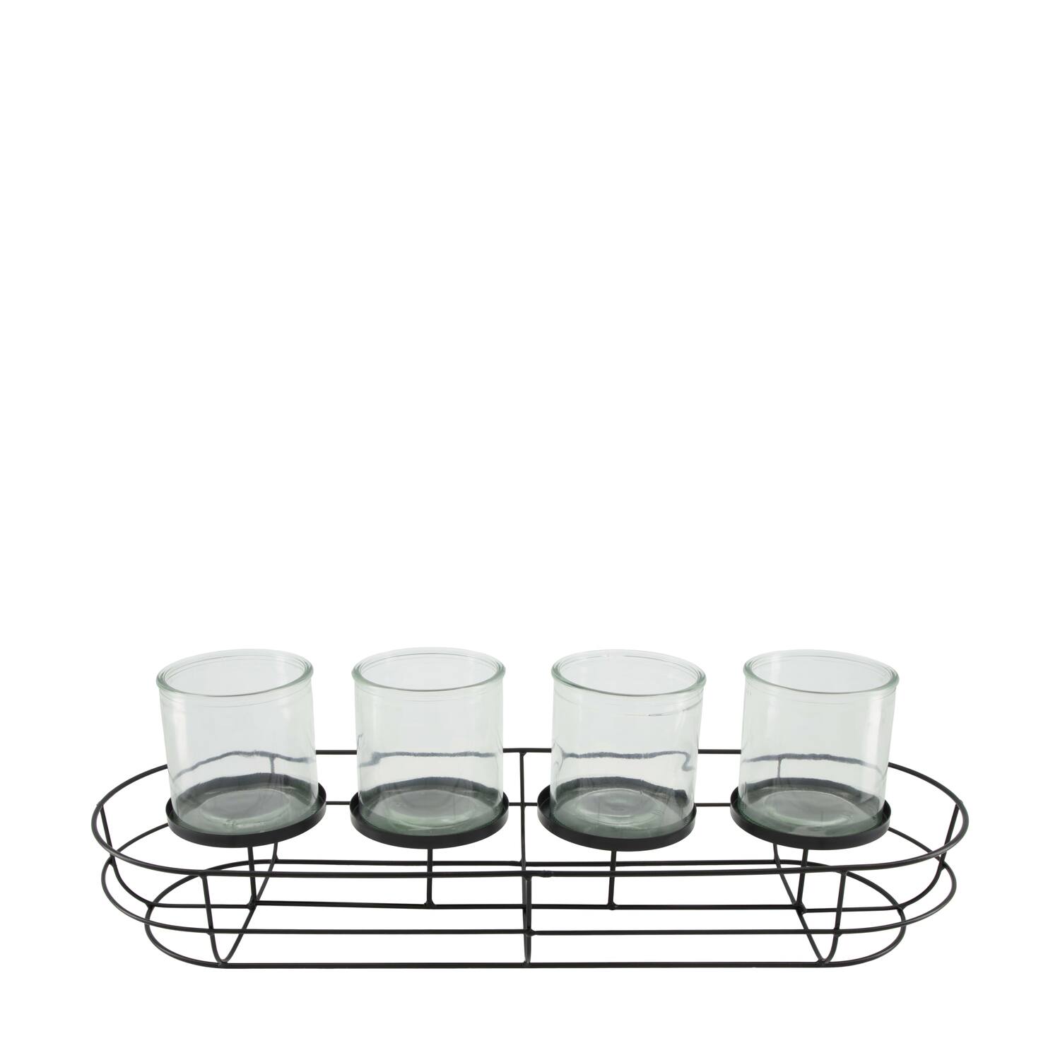 Tealight holder metal with glass 58x19x17.5cm - Black