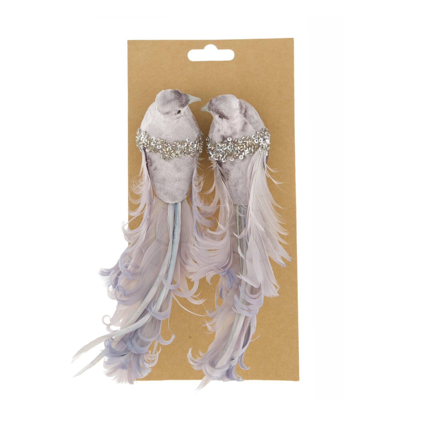 Bird fabric on clip 20x5.5x6.5cm 2pc - Silver