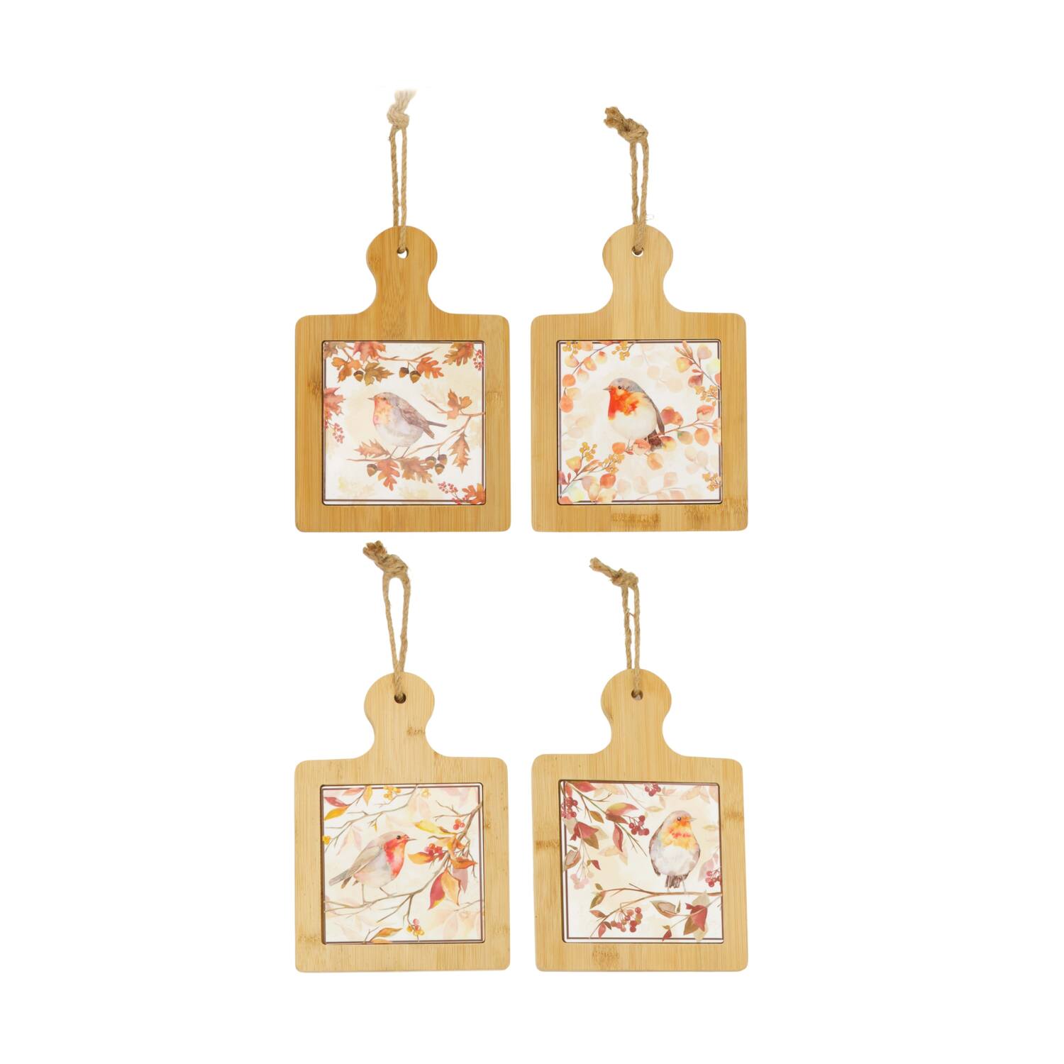 Coaster bird bamboo ceramic with hanger 17.3x24.5x1.2cm - Multi